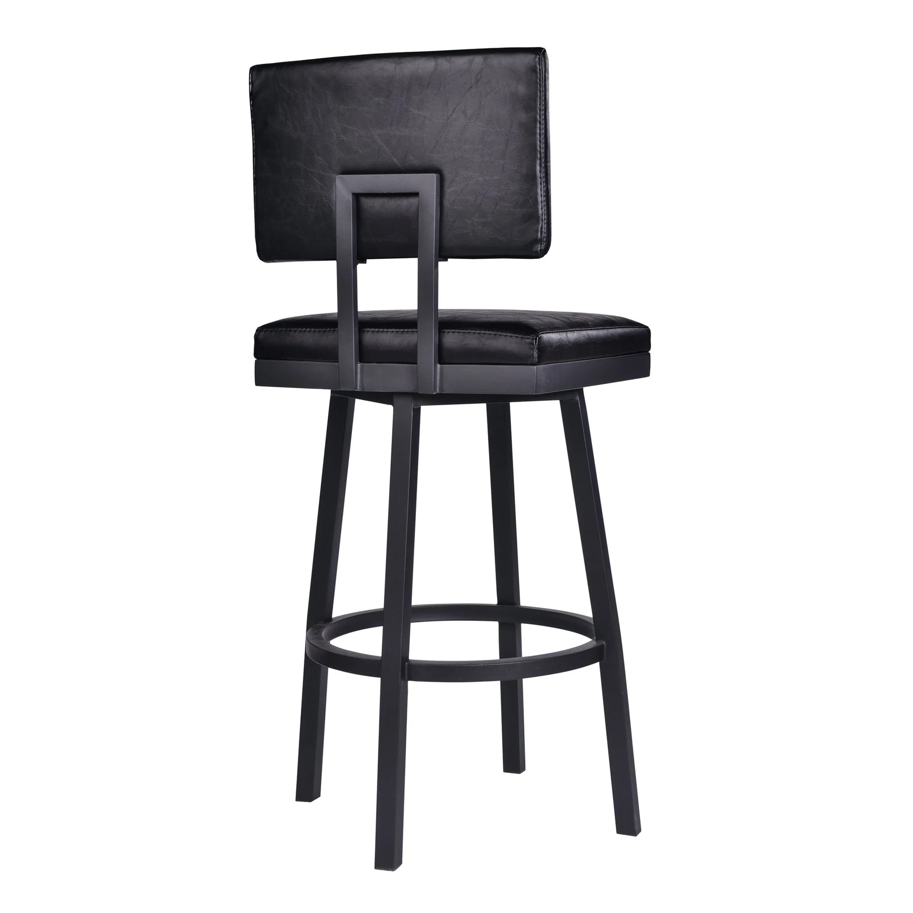 Balboa 26" Counter Height Swivel Vintage Black Faux Leather and Metal Bar Stool - Image 3