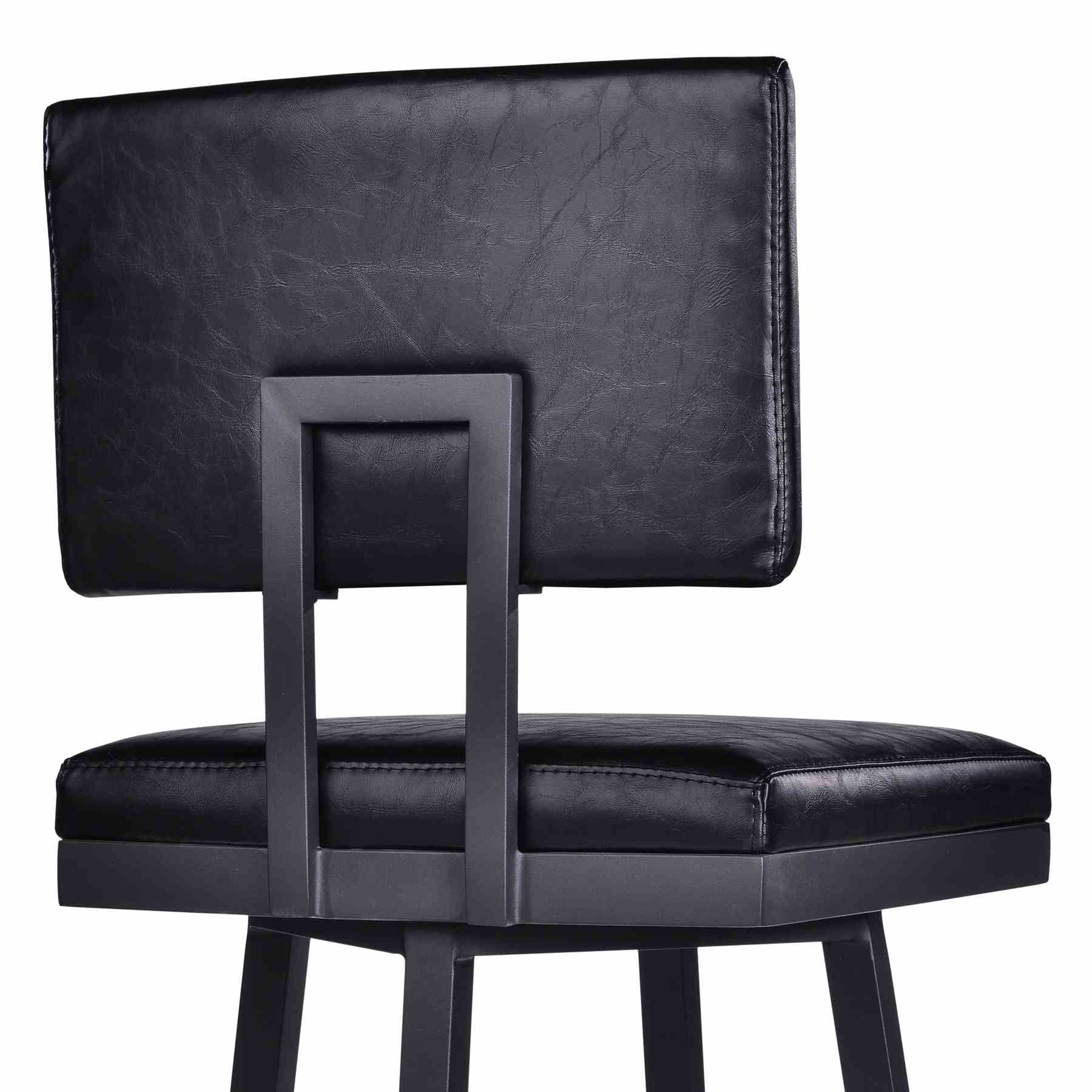 Balboa 26" Counter Height Swivel Vintage Black Faux Leather and Metal Bar Stool - Image 5
