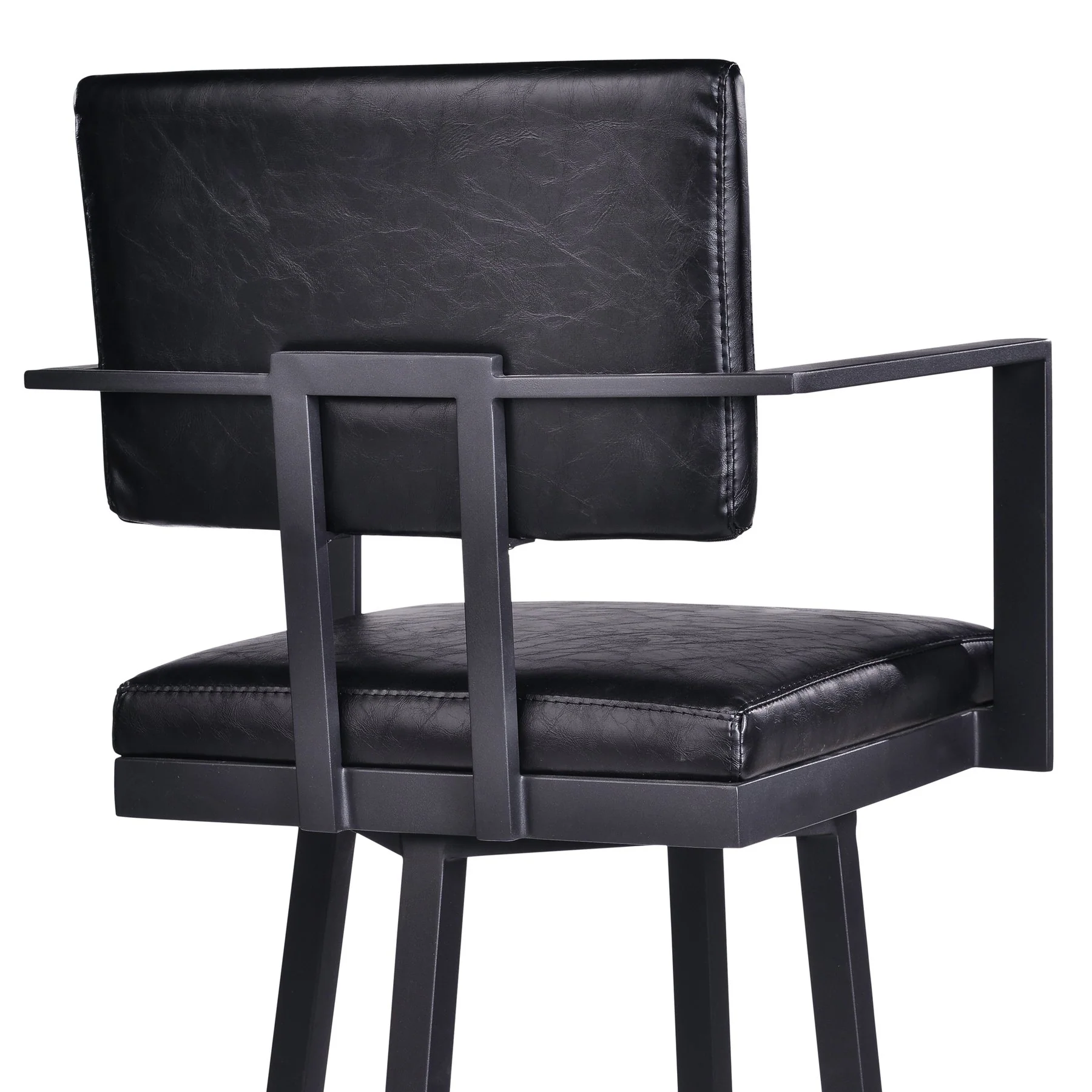 Balboa 26" Counter Height Swivel Vintage Black Faux Leather and Metal Bar Stool with Arms - Image 5
