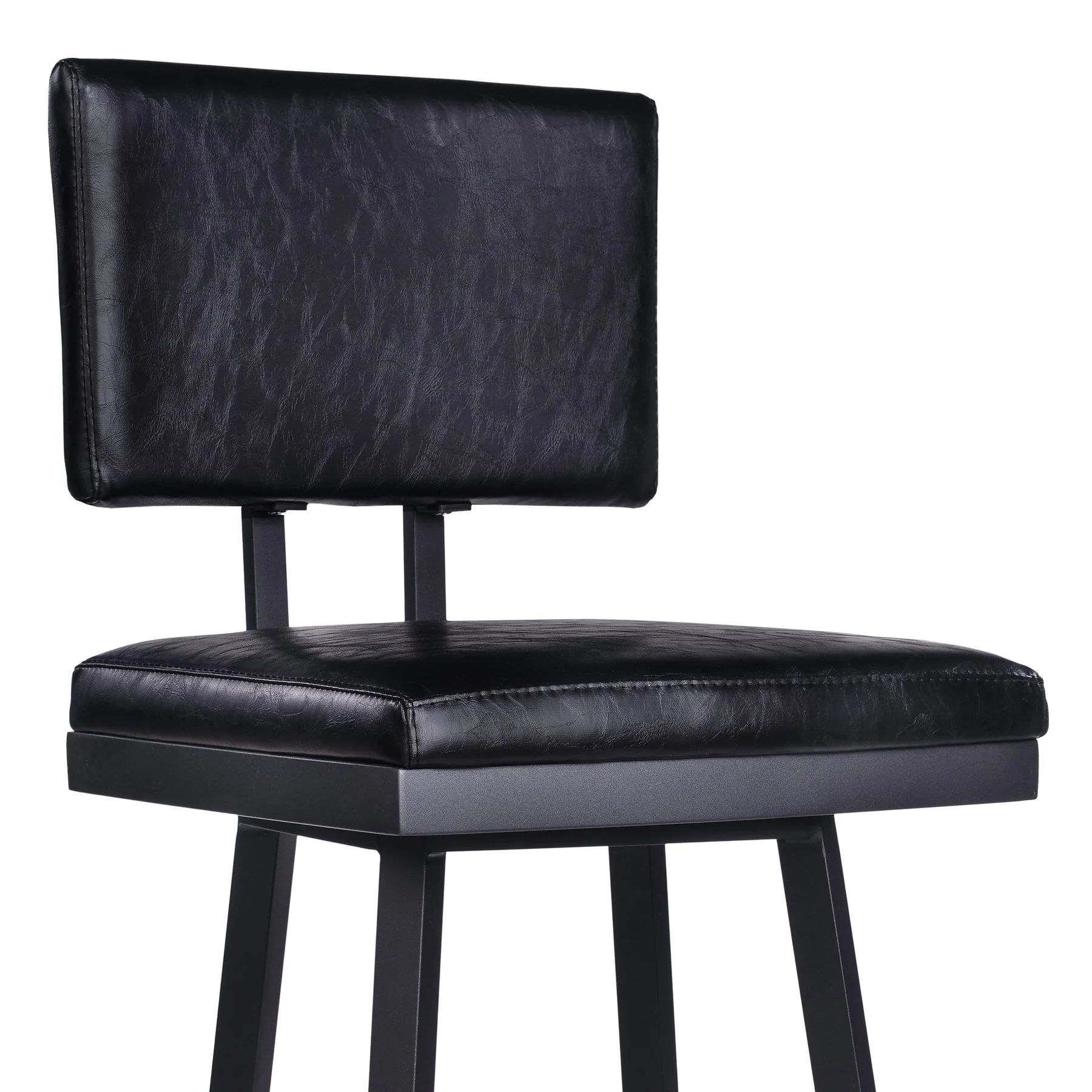 Balboa 30" Bar Height Swivel Vintage Black Faux Leather and Metal Bar Stool - Image 4