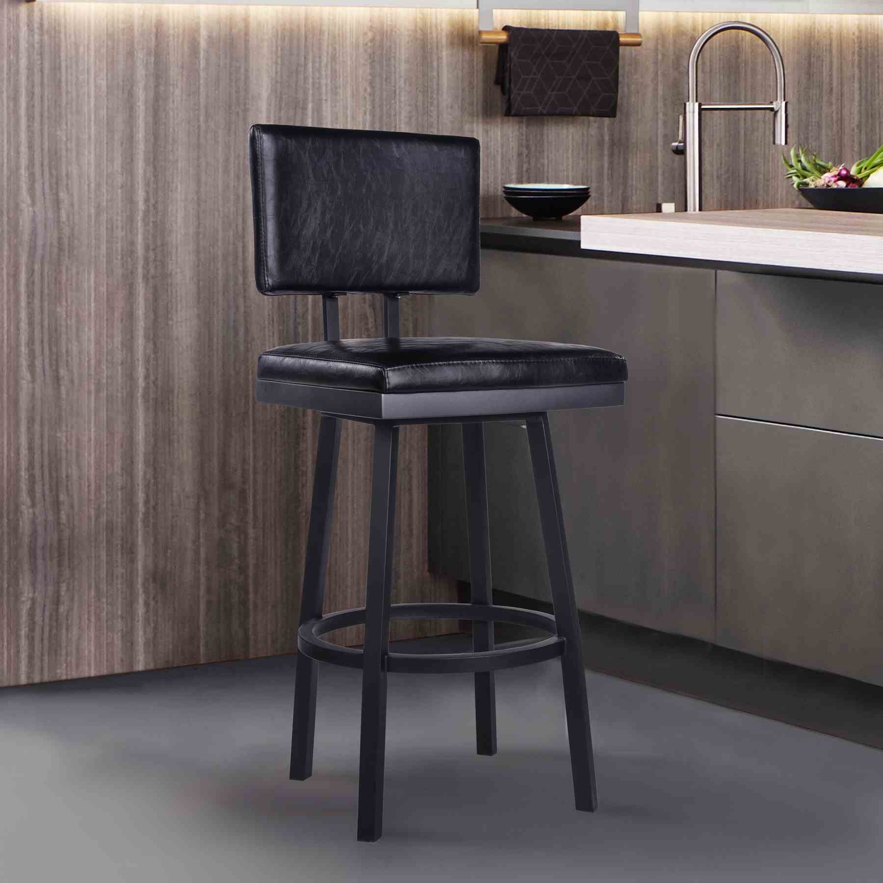 Balboa 30" Bar Height Swivel Vintage Black Faux Leather and Metal Bar Stool - Image 7