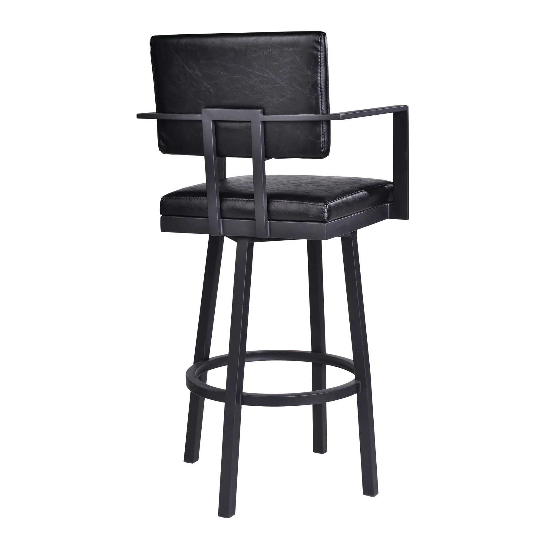 Balboa 30" Bar Height Swivel Vintage Black Faux Leather and Metal Bar Stool with Arms - Image 3