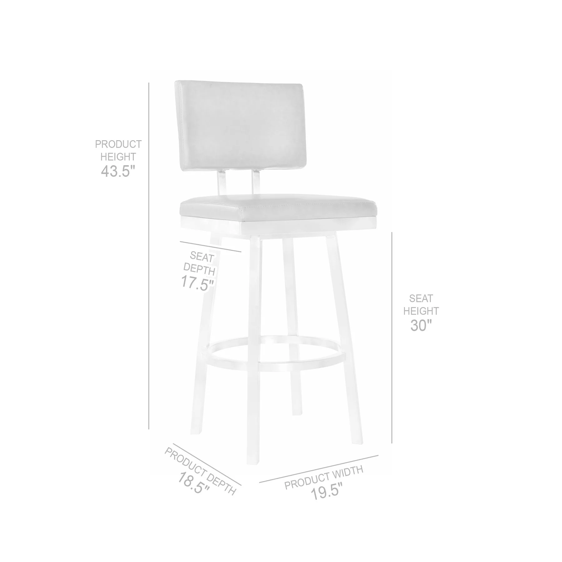 Balboa 30" Bar Height Swivel Vintage Gray and Brushed Stainless Steel Bar Stool - Image 6