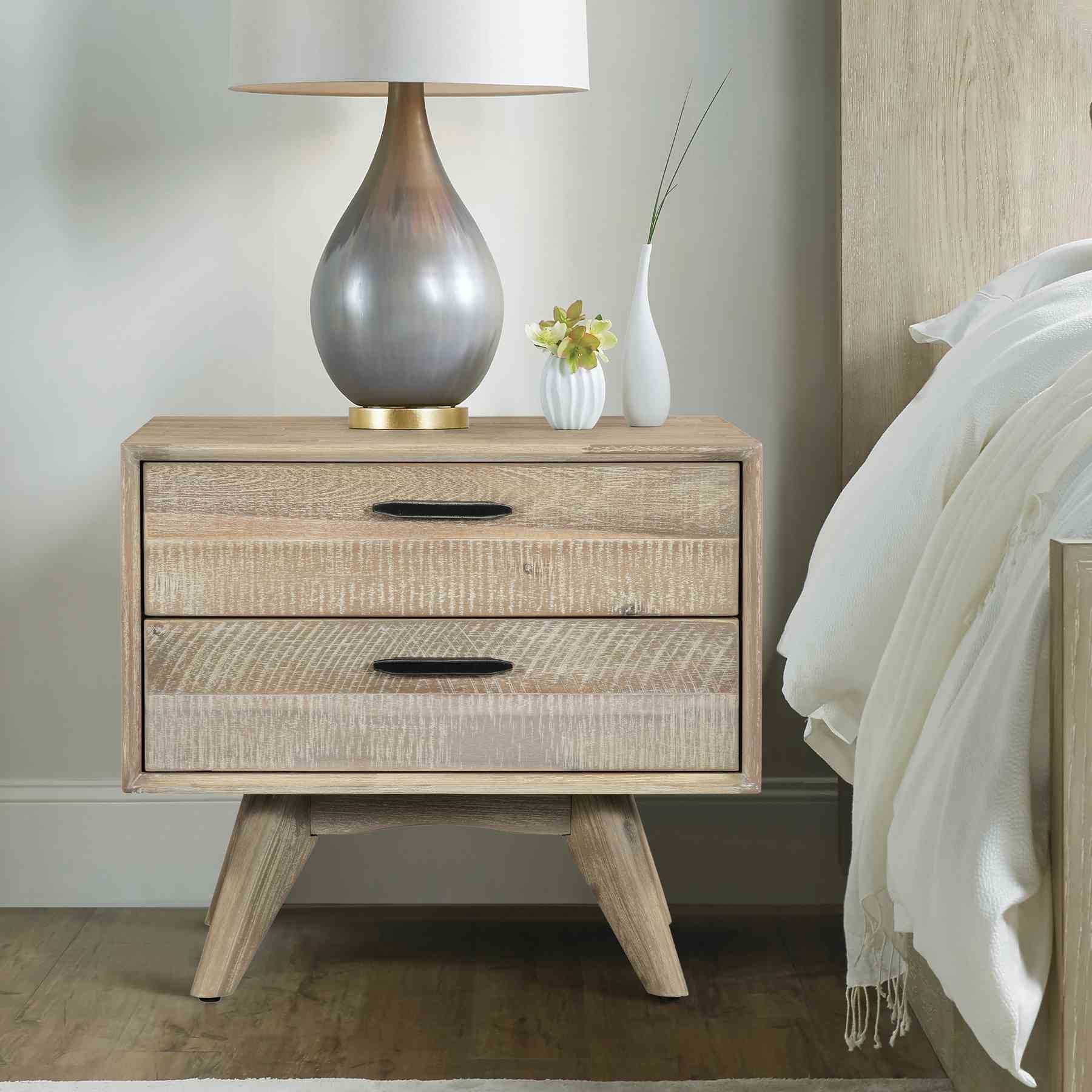 Baly Acacia Mid-Century Gray 2 Drawer Night stand - Image 8