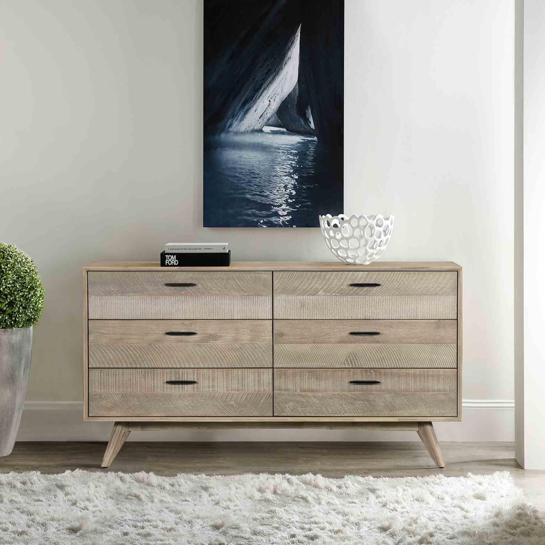 Baly Acacia Mid-Century Gray 6 Drawer Dresser - Image 8