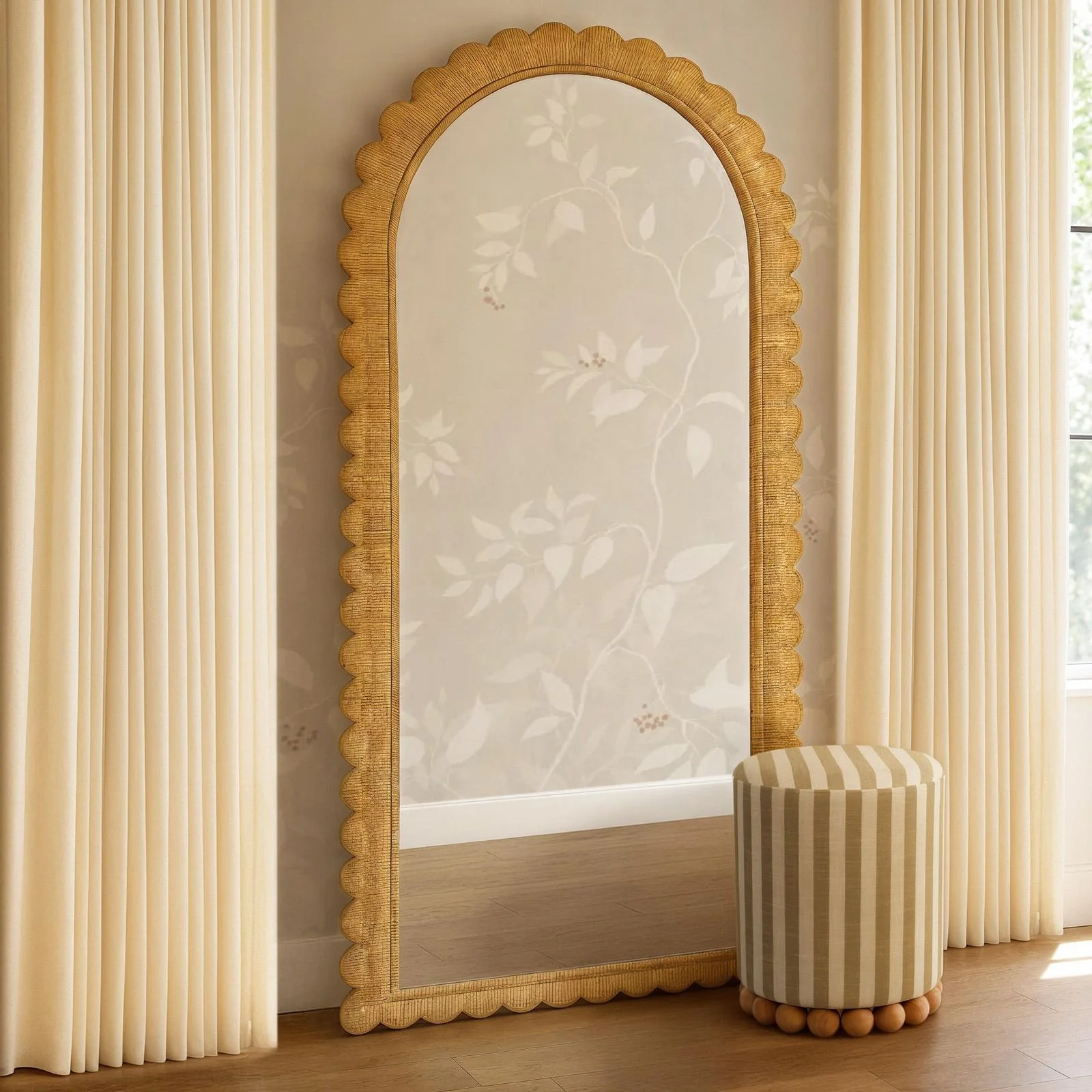 Bama Jumbo Natural Rattan Arched Wall Mirror - Image 2