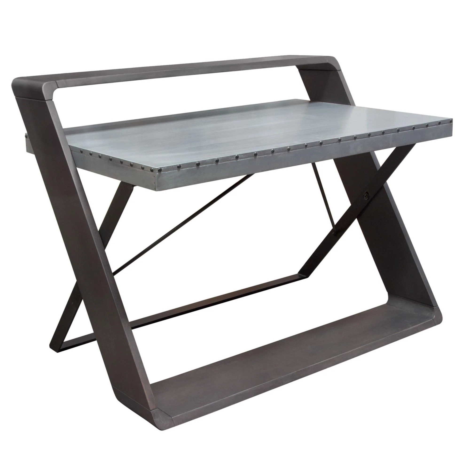 Barclay Zinc Top Writing Desk w/ Mango Wood & Iron Base by Diamond Sofa - Image 4