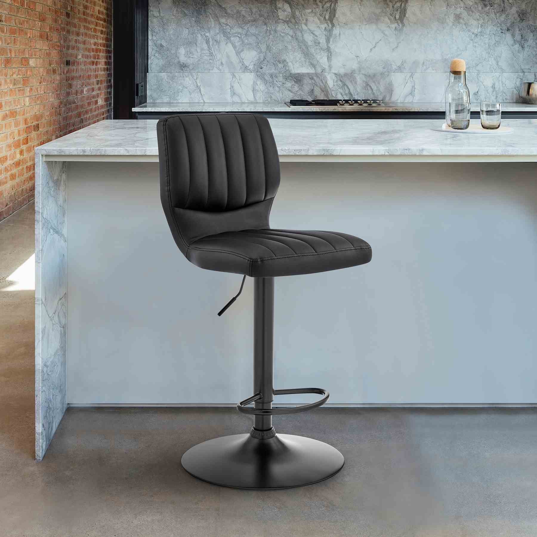 Bardot Adjustable Height Black Faux Leather Swivel Bar Stool - Image 8