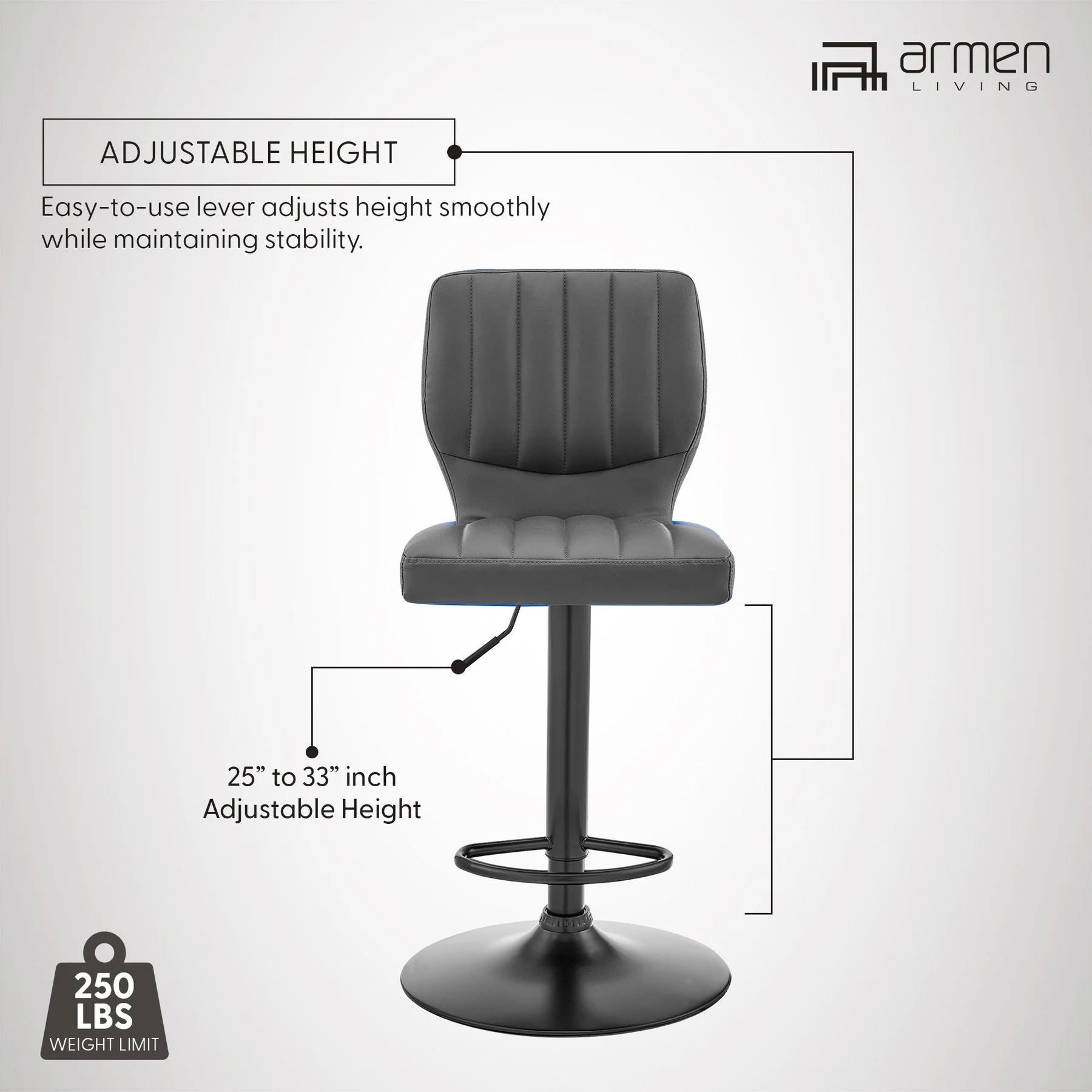 Bardot Adjustable Height Gray Faux Leather Swivel Bar Stool - Image 11