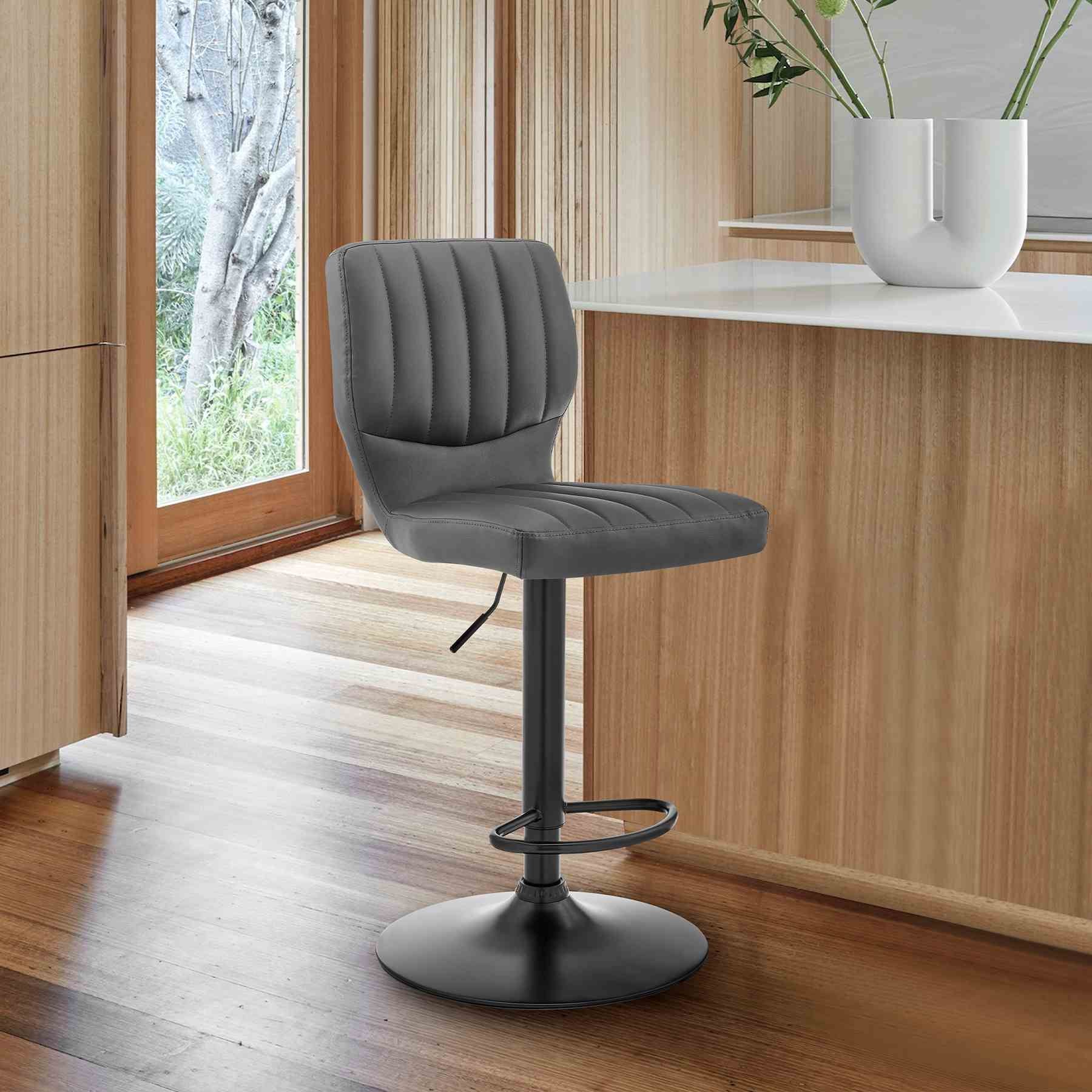 Bardot Adjustable Height Gray Faux Leather Swivel Bar Stool - Image 8