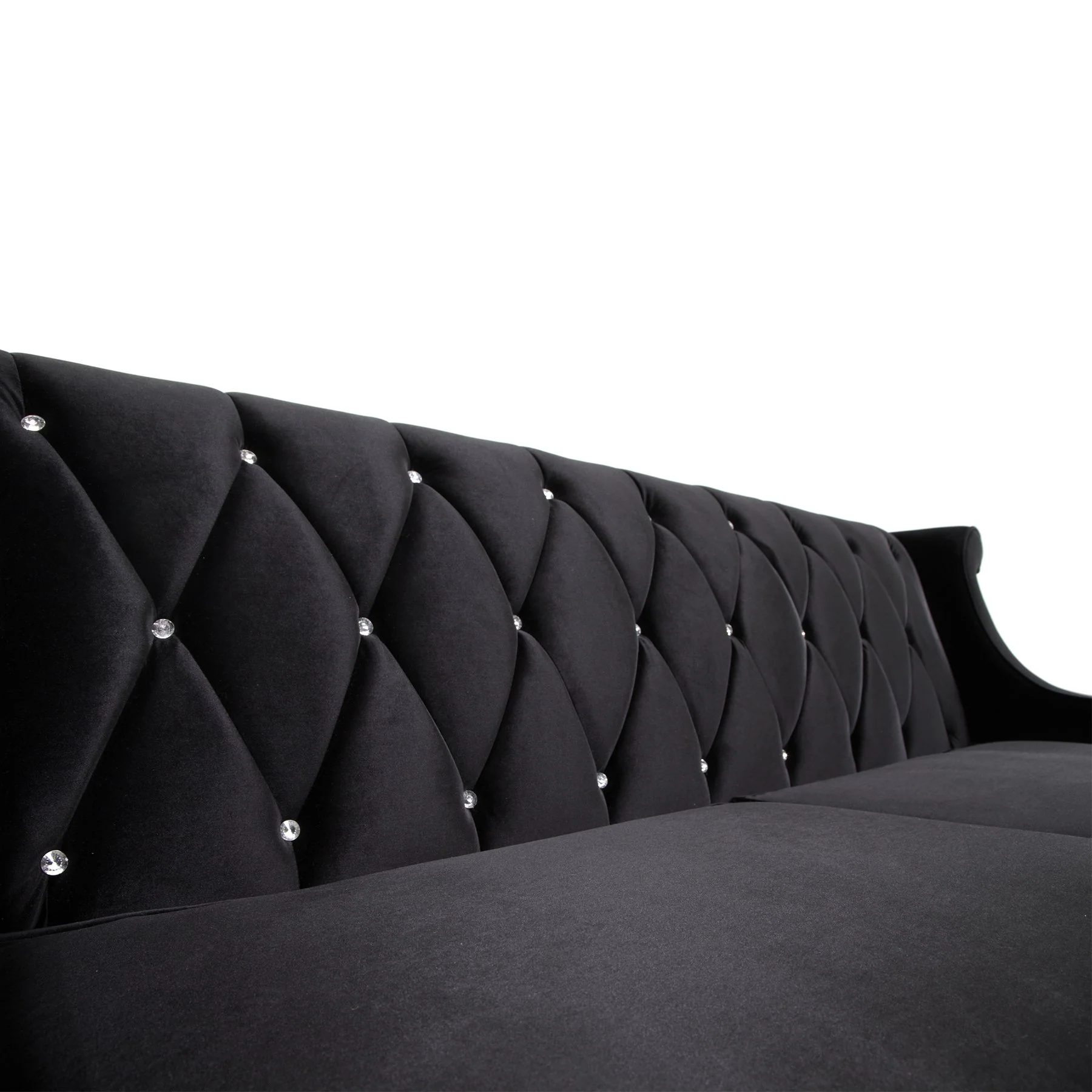 Barrister Sofa In Black Velvet With Crystal Buttons - Image 3