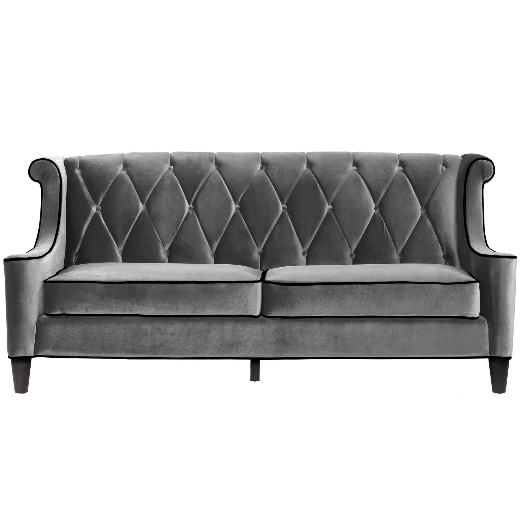Barrister Sofa In Gray Velvet With Black Piping - Image 2