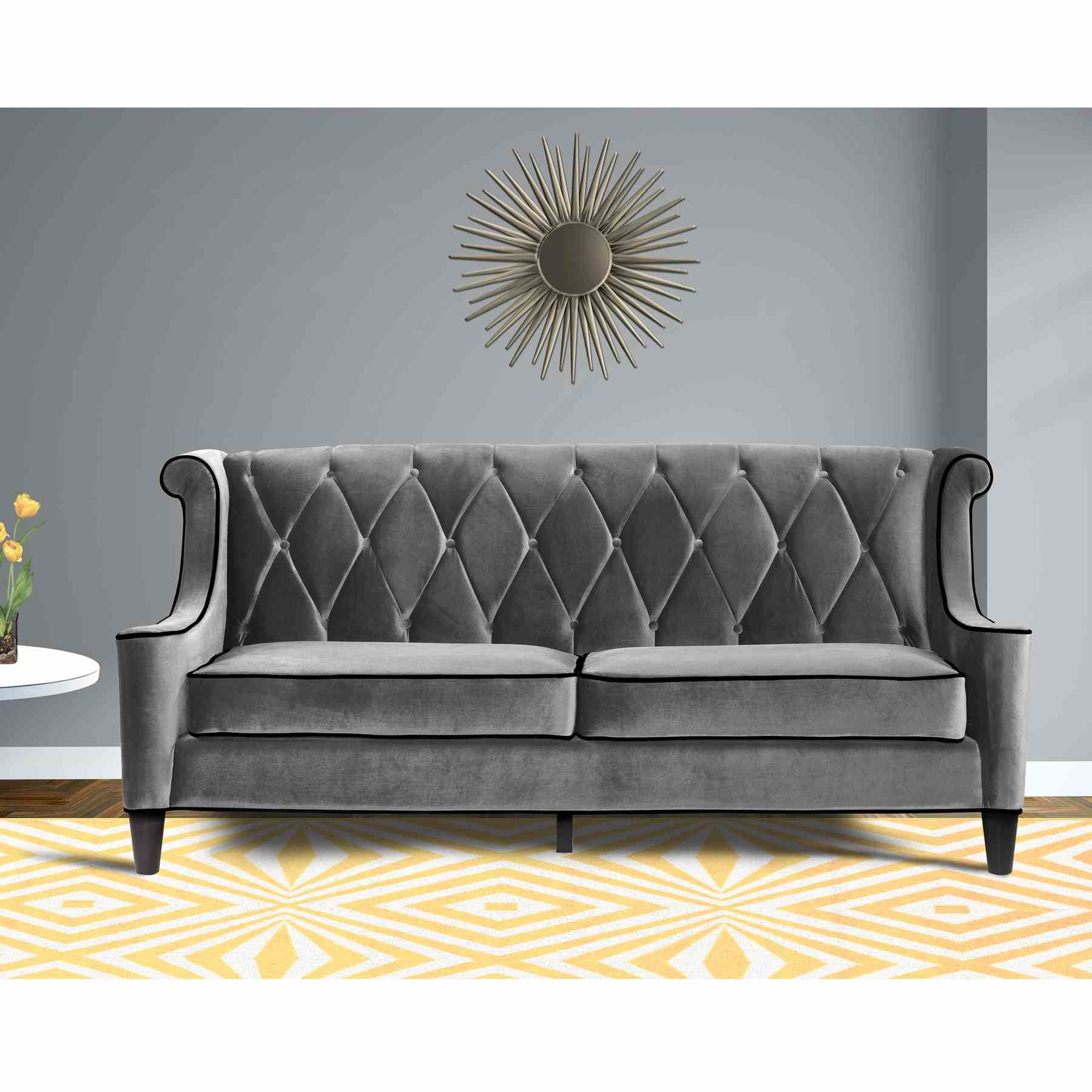 Barrister Sofa In Gray Velvet With Black Piping - Image 5