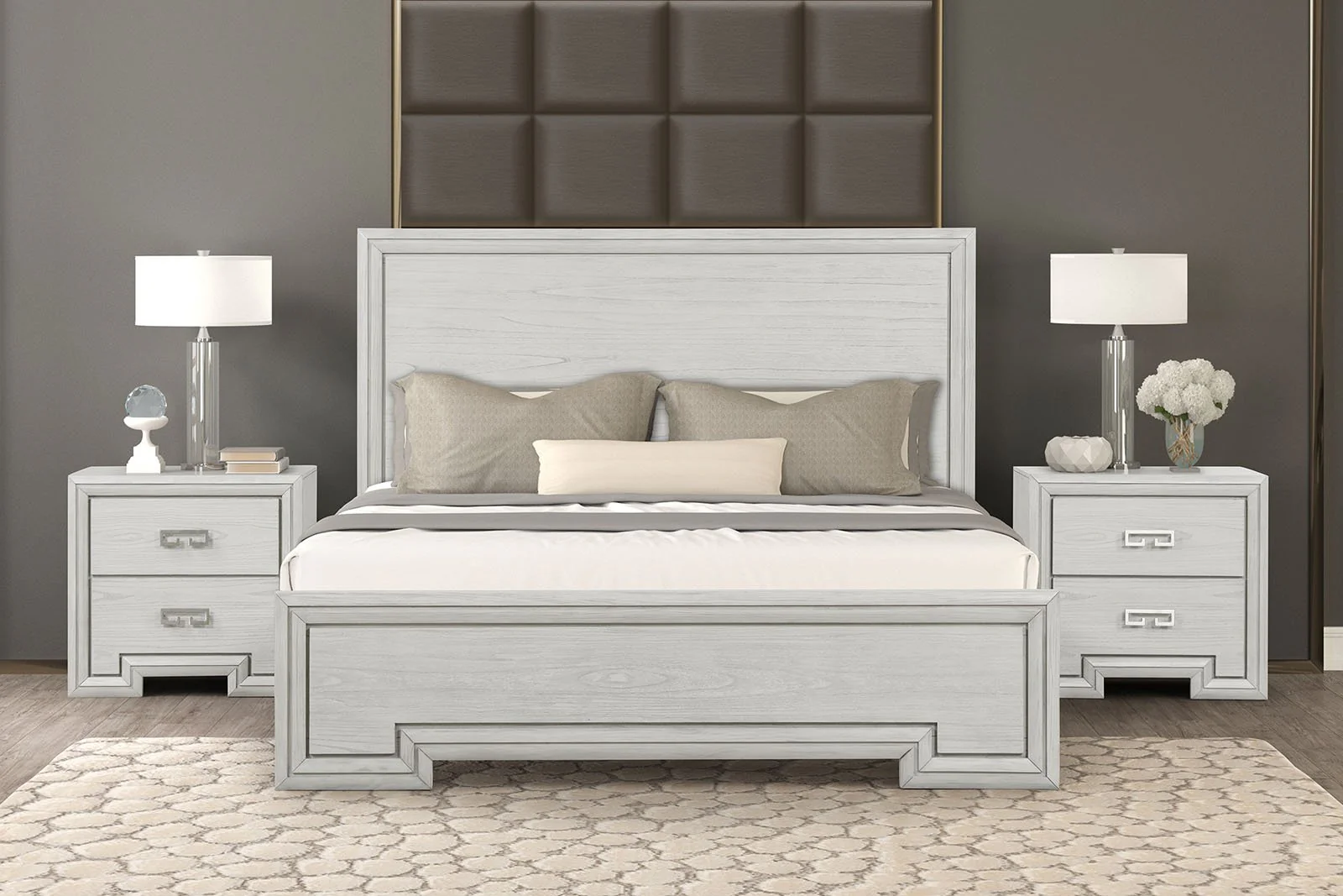 Basilone Queen Bed, Rustic White - Image 2