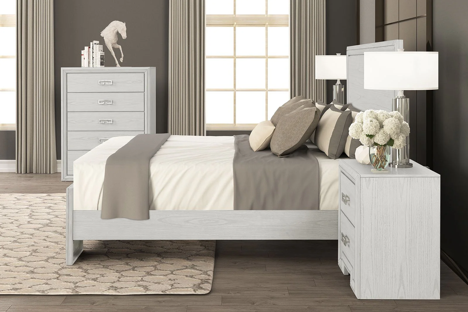 Basilone Queen Bed, Rustic White - Image 3