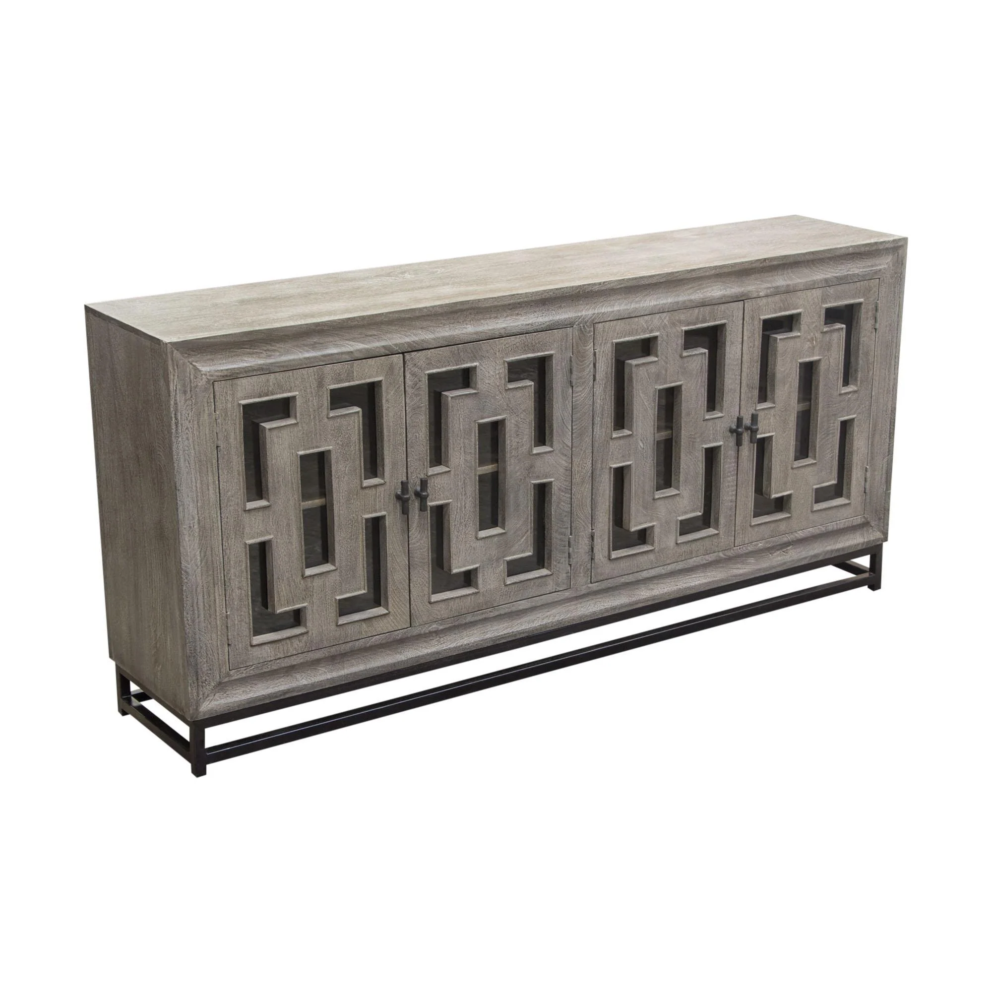 Bastille 76" 4-Door Solid Mango Wood Sideboard in Walnut Grey Finish w/ Black Iron Legs by Diamond Sofa - Image 5