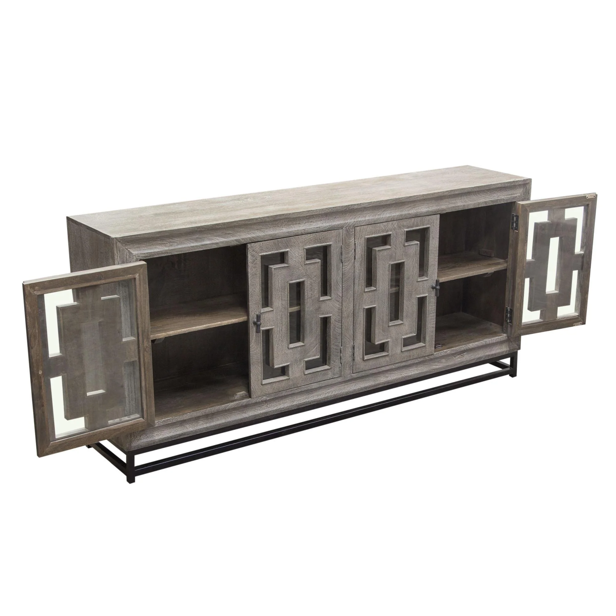 Bastille 76" 4-Door Solid Mango Wood Sideboard in Walnut Grey Finish w/ Black Iron Legs by Diamond Sofa - Image 6
