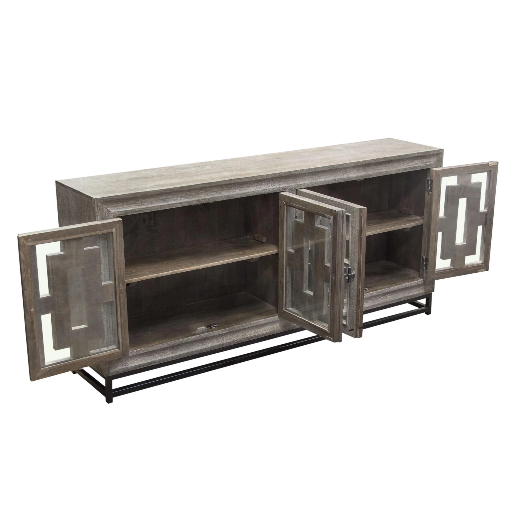 Bastille 76" 4-Door Solid Mango Wood Sideboard in Walnut Grey Finish w/ Black Iron Legs by Diamond Sofa - Image 7