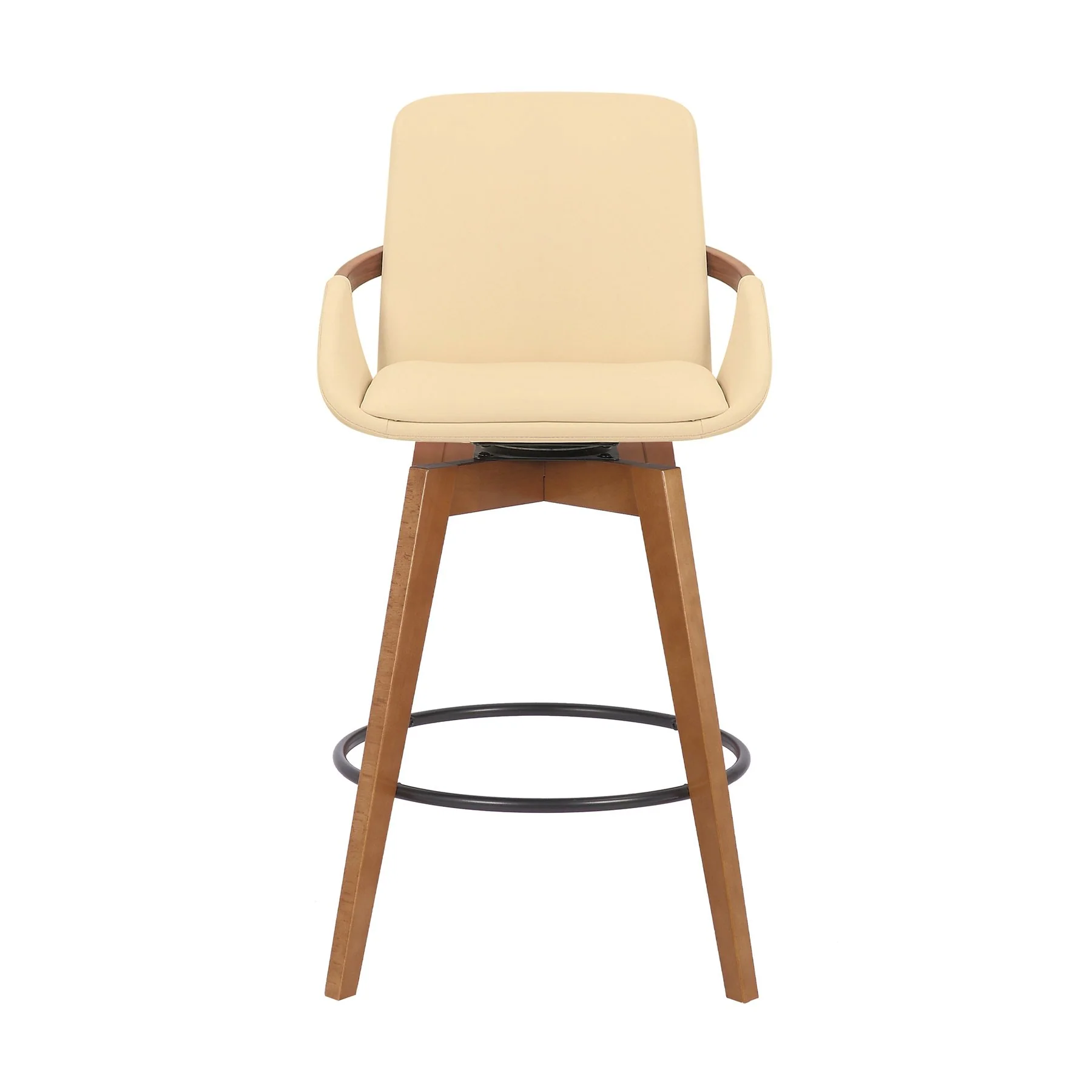 Baylor 26" Cream Faux Leather and Walnut Wood Swivel Bar Stool - Image 2