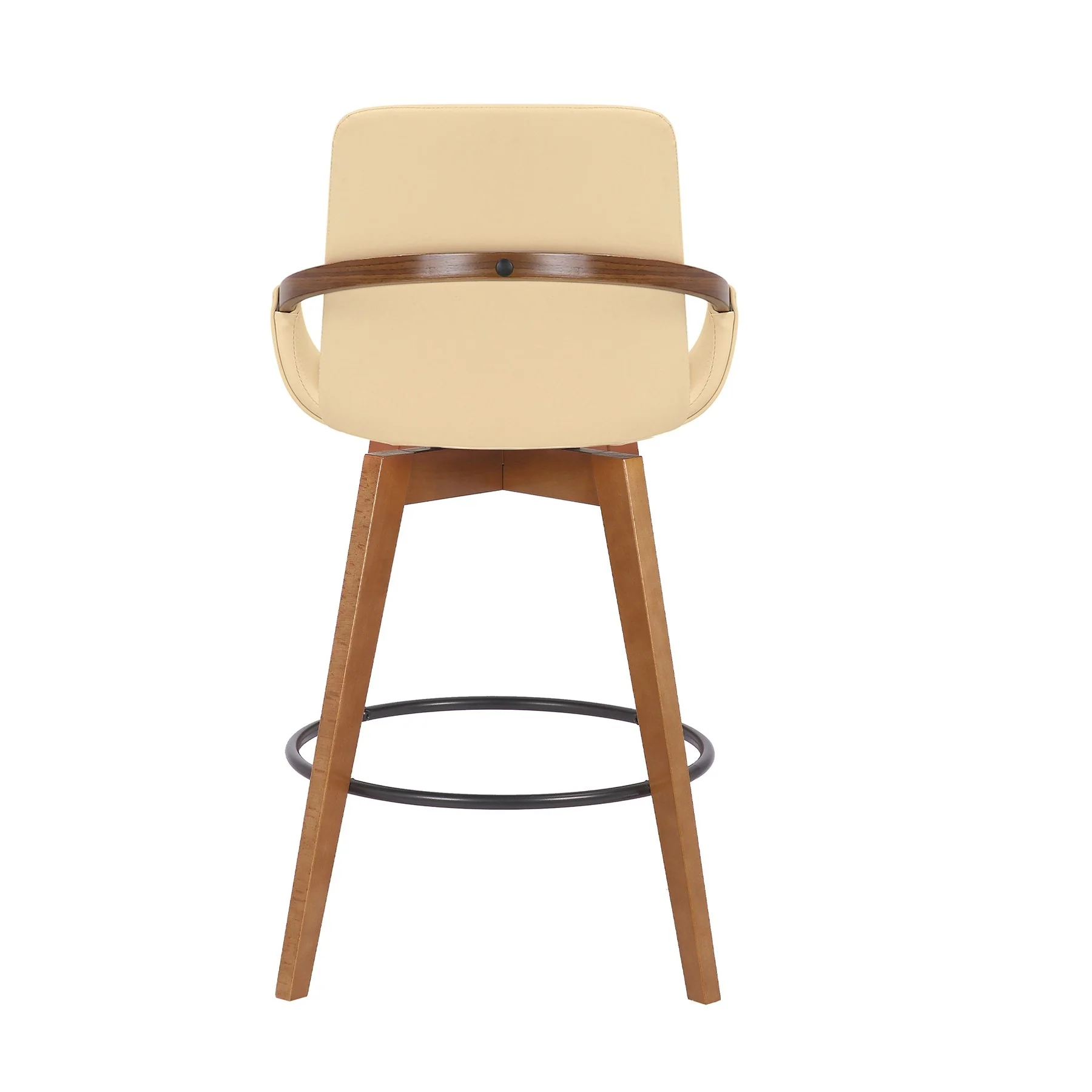 Baylor 26" Cream Faux Leather and Walnut Wood Swivel Bar Stool - Image 5