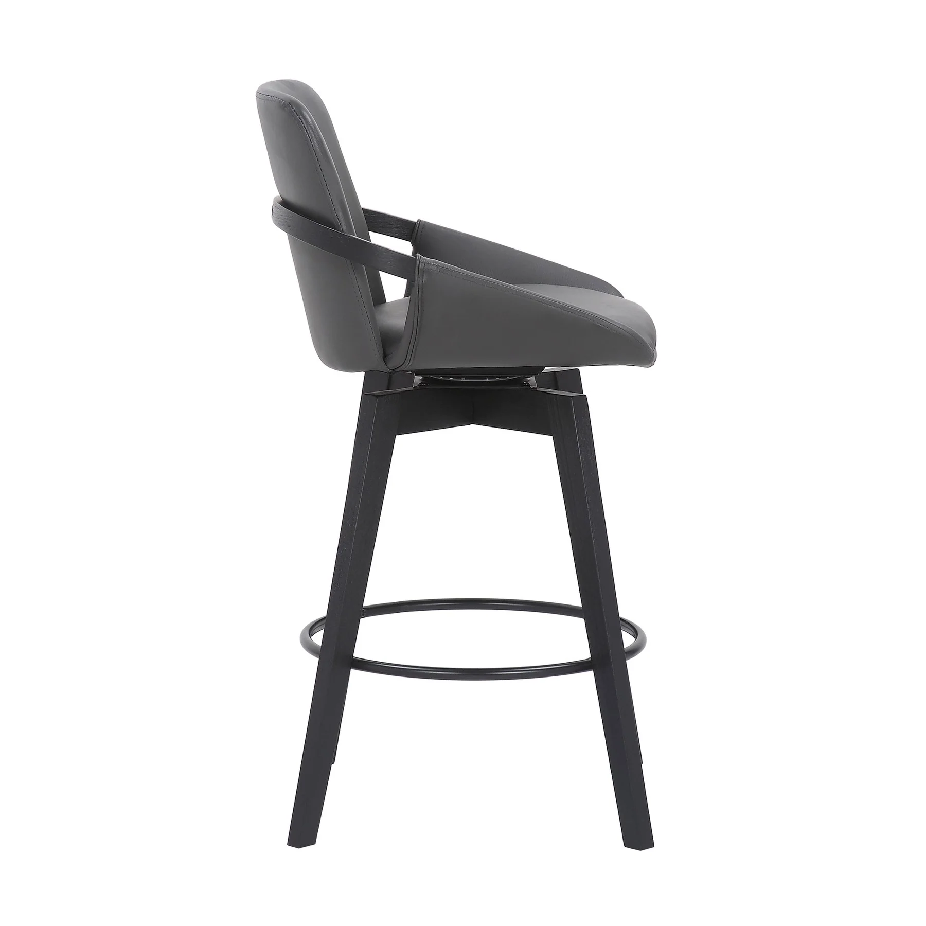 Baylor 26" Gray Faux Leather and Black Wood Swivel Bar Stool - Image 3