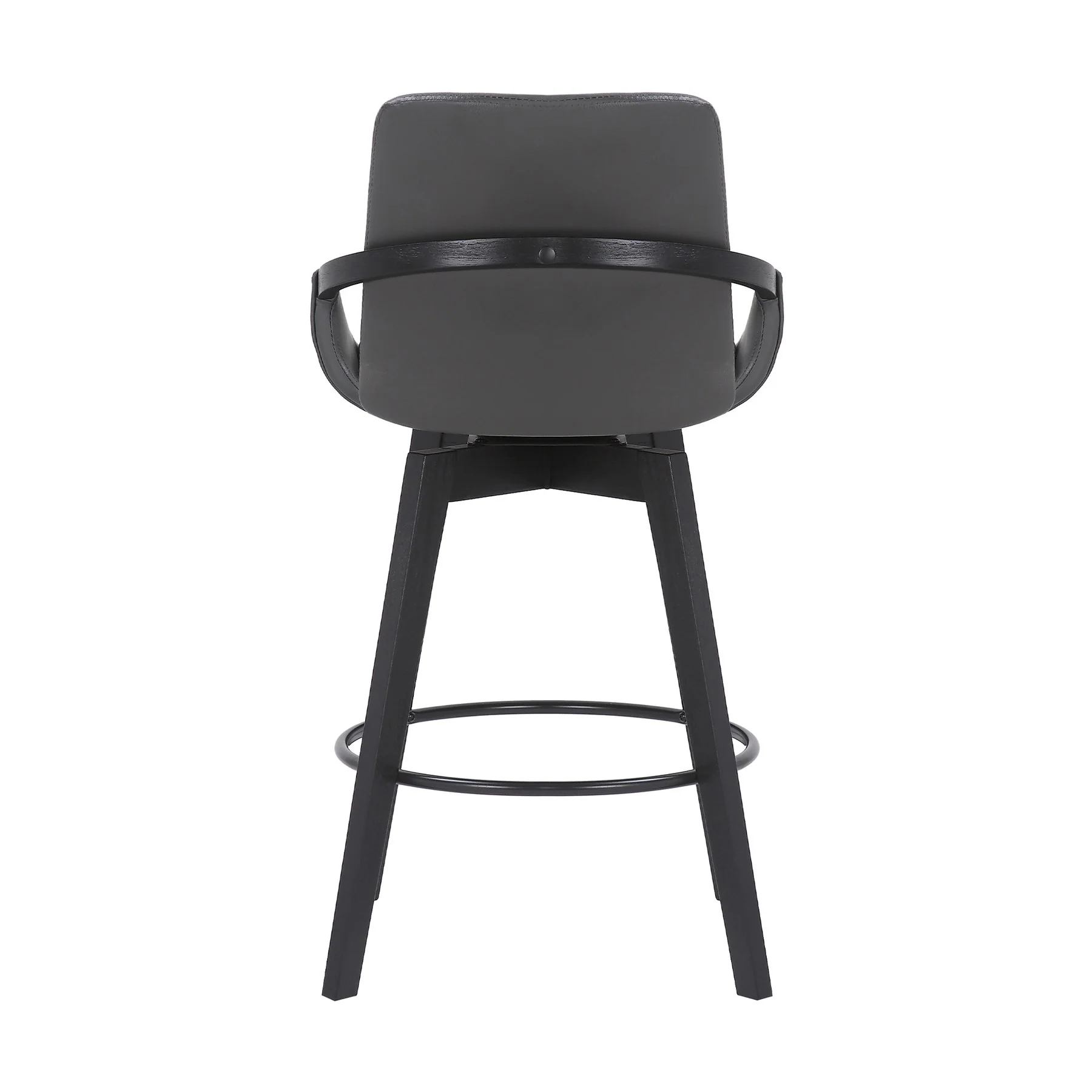 Baylor 26" Gray Faux Leather and Black Wood Swivel Bar Stool - Image 5