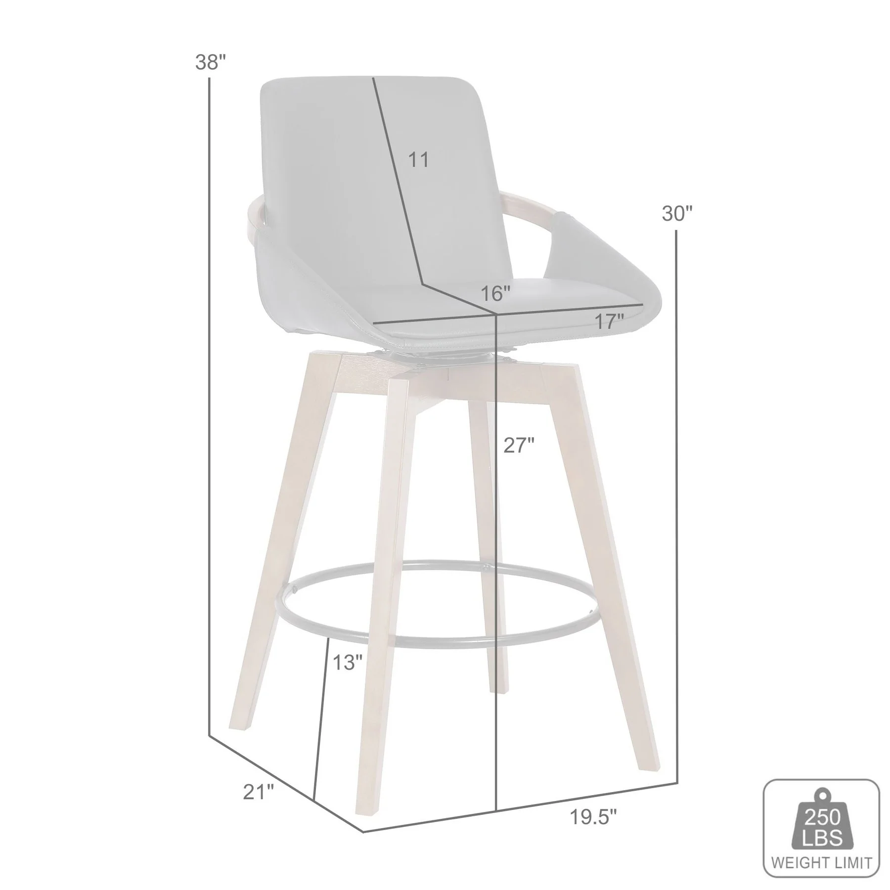 Baylor 26" Gray Faux Leather and Black Wood Swivel Bar Stool - Image 6