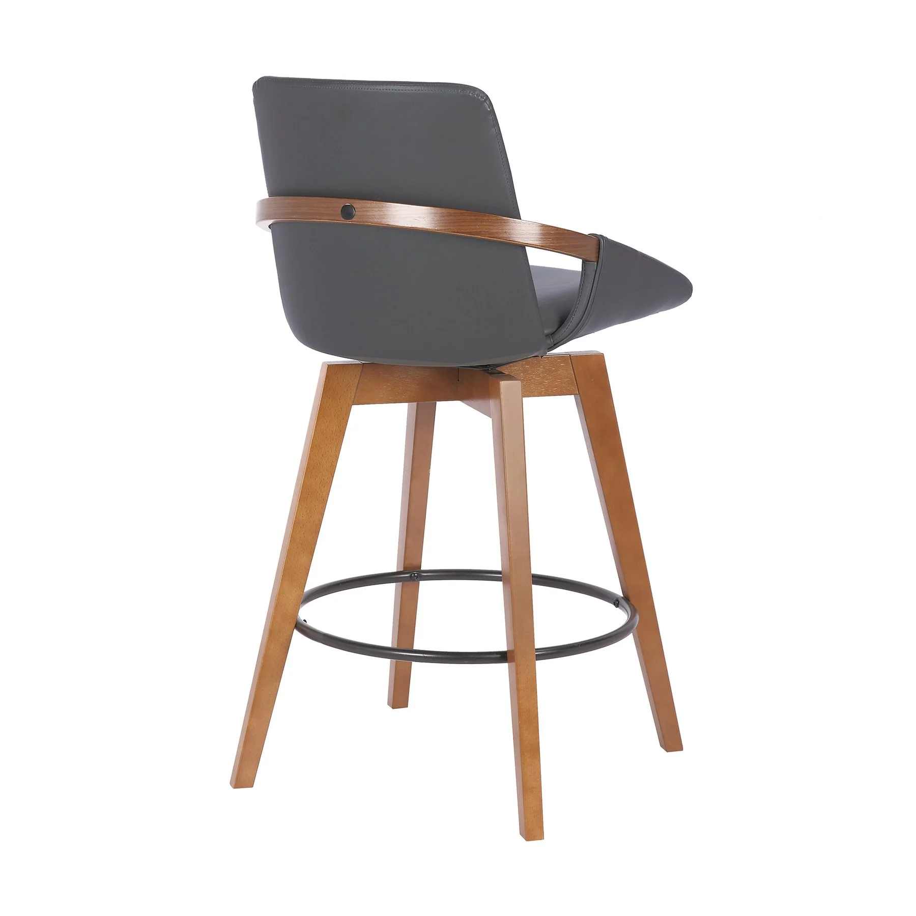 Baylor 26" Gray Faux Leather and Walnut Wood Swivel Bar Stool - Image 4