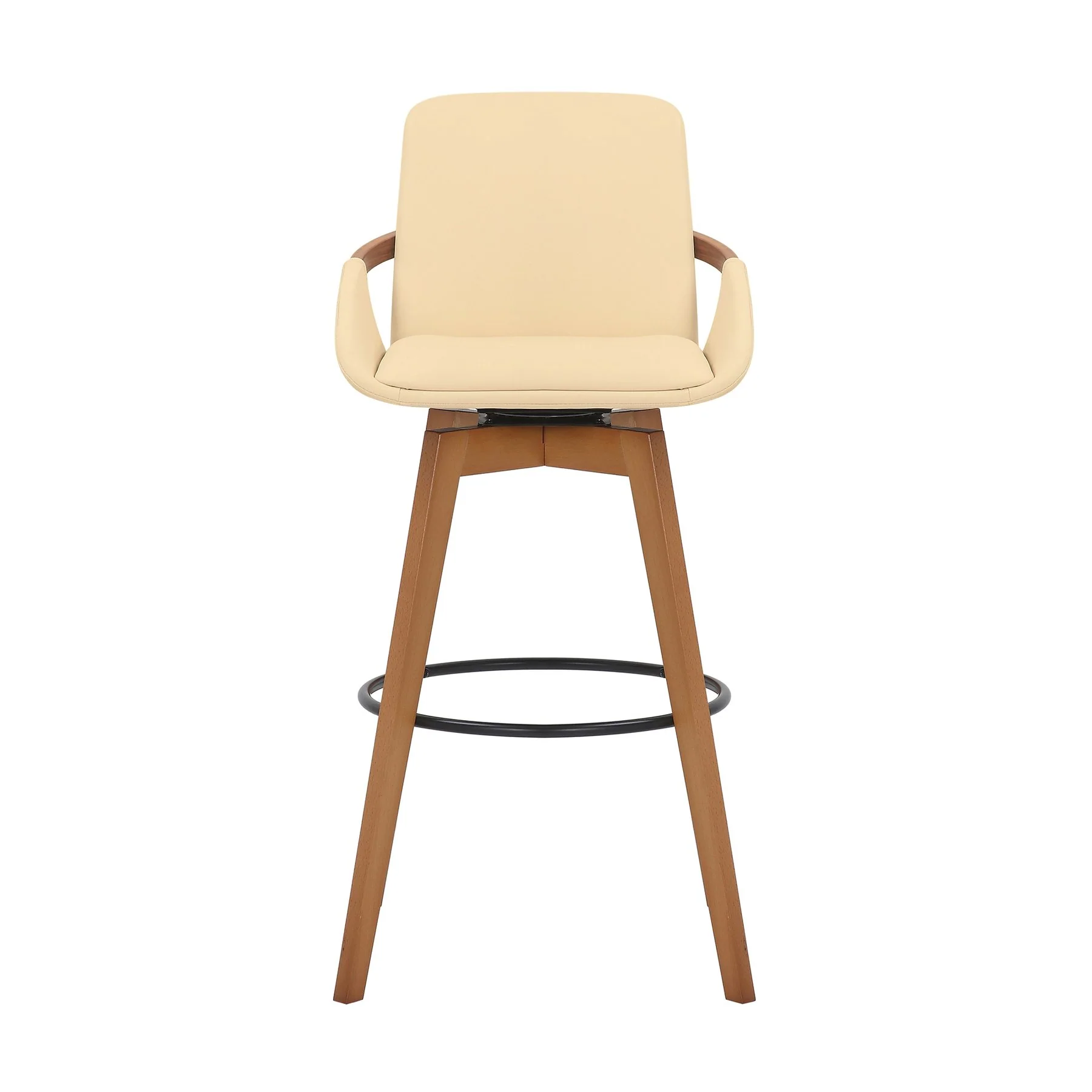Baylor 30" Cream Faux Leather and Walnut Wood Swivel Bar Stool - Image 2