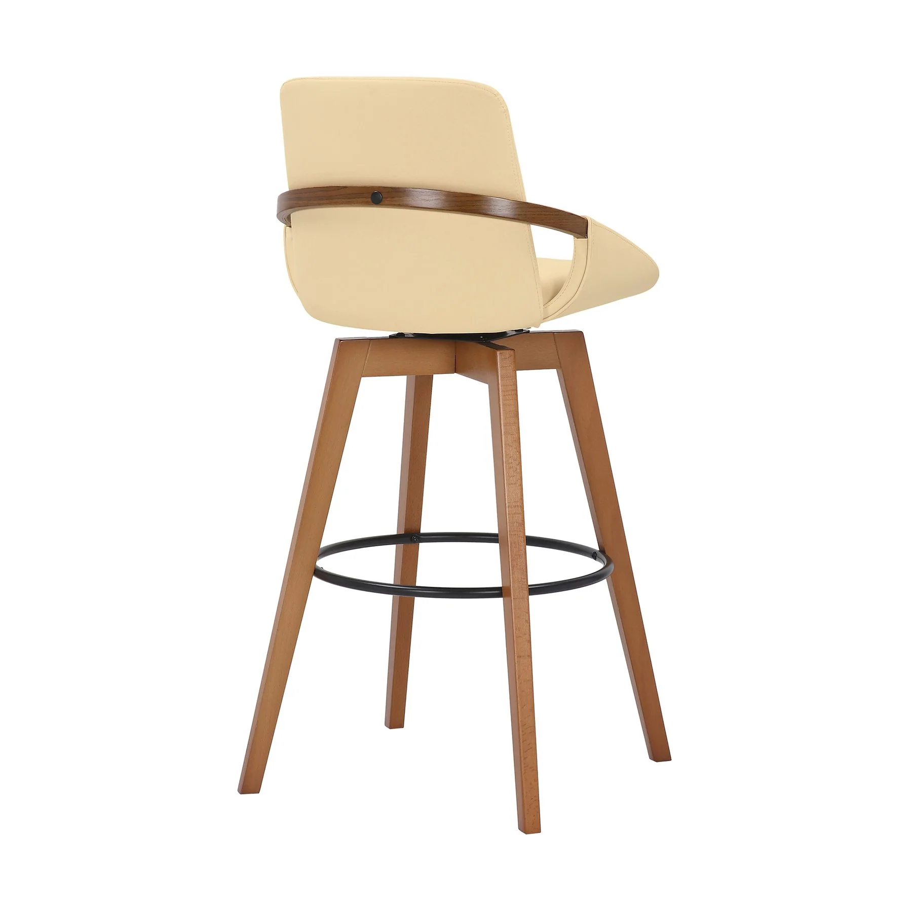 Baylor 30" Cream Faux Leather and Walnut Wood Swivel Bar Stool - Image 4