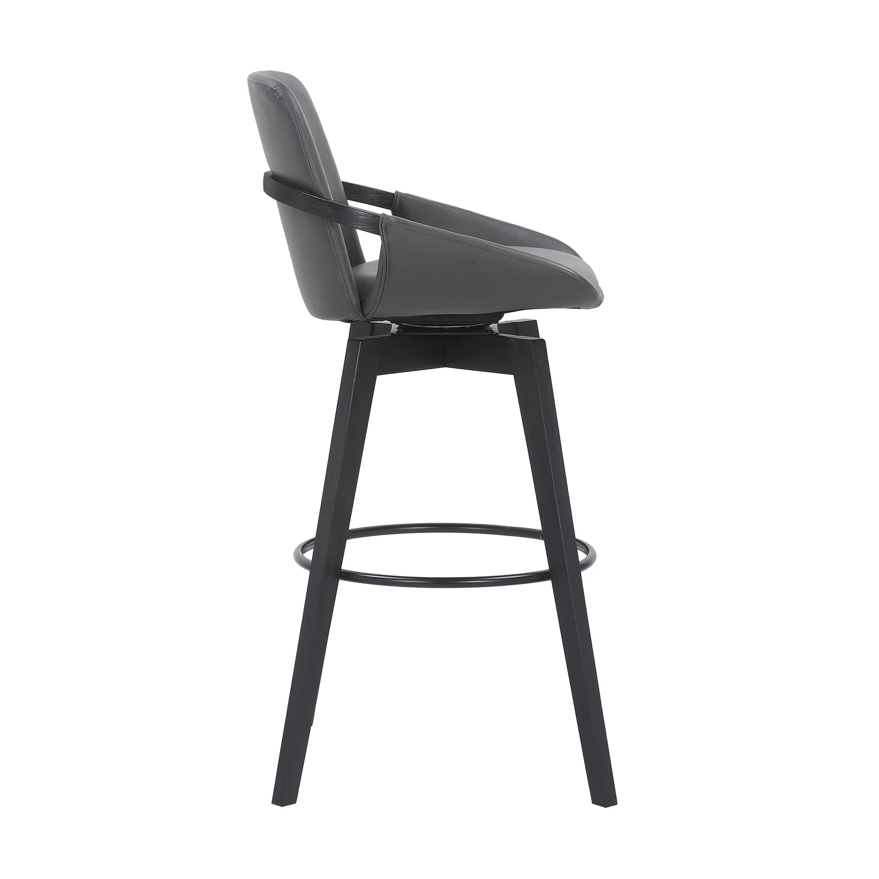 Baylor 30" Gray Faux Leather and Black Wood Swivel Bar Stool - Image 3