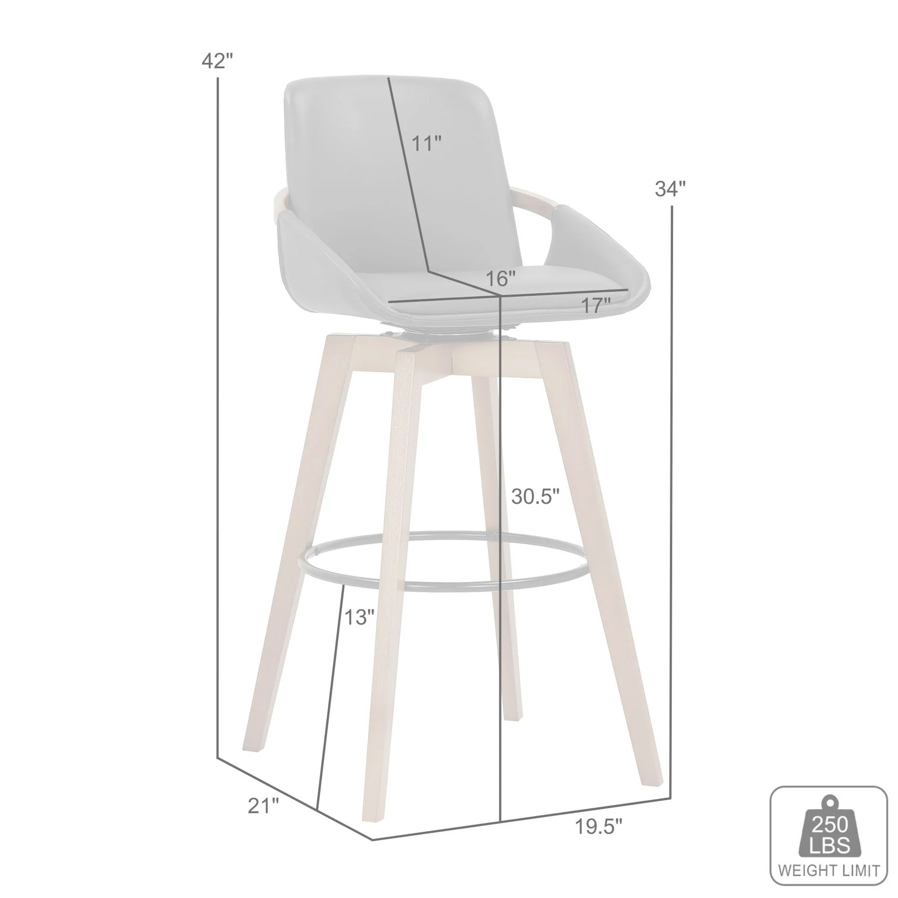Baylor 30" Gray Faux Leather and Walnut Wood Swivel Bar Stool - Image 6