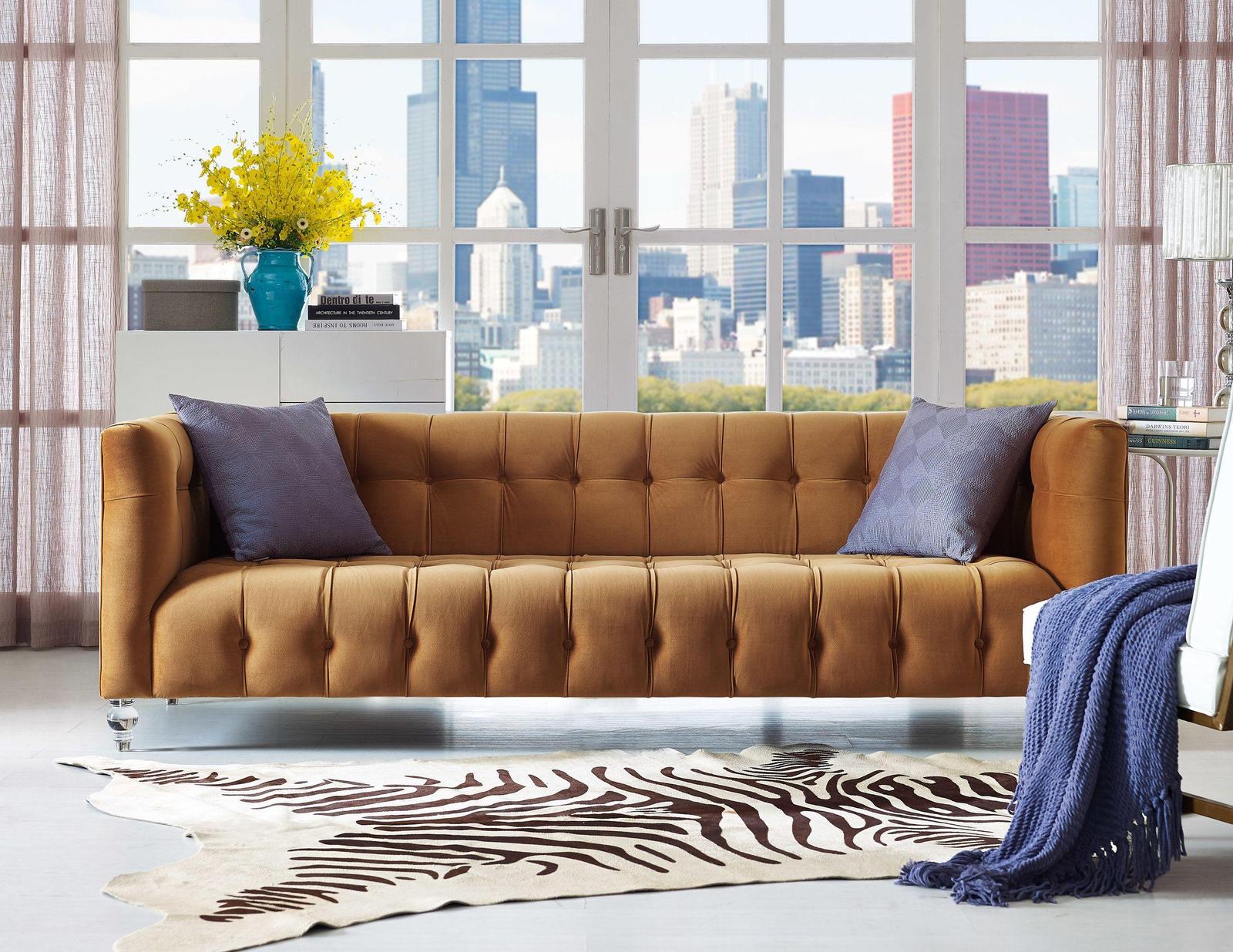 Bea Cognac Velvet Sofa - Image 2