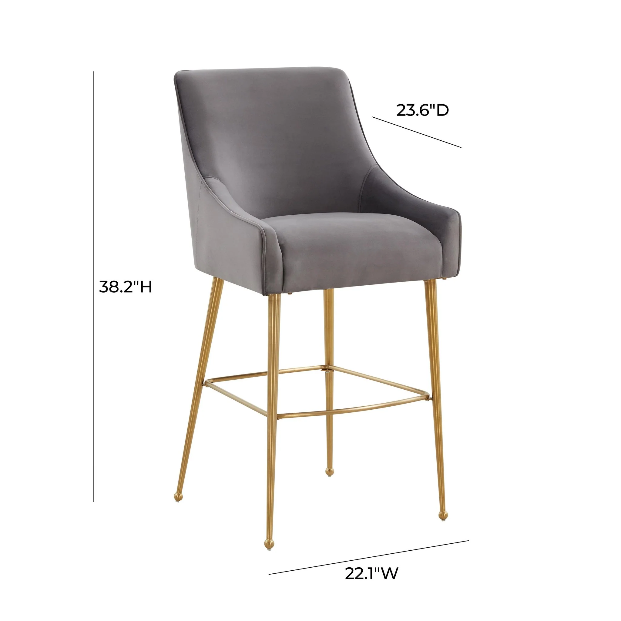 Beatrix Dark Grey Velvet Counter Stool - Gold Legs - Image 6