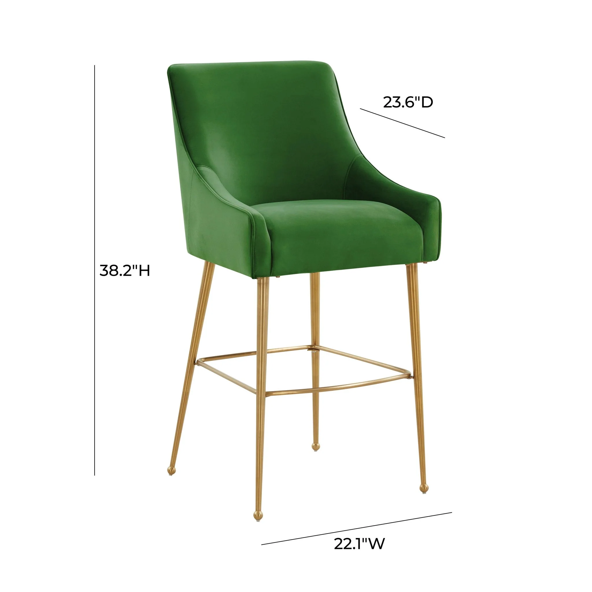 Beatrix Green Velvet Counter Stool - Gold Legs - Image 6