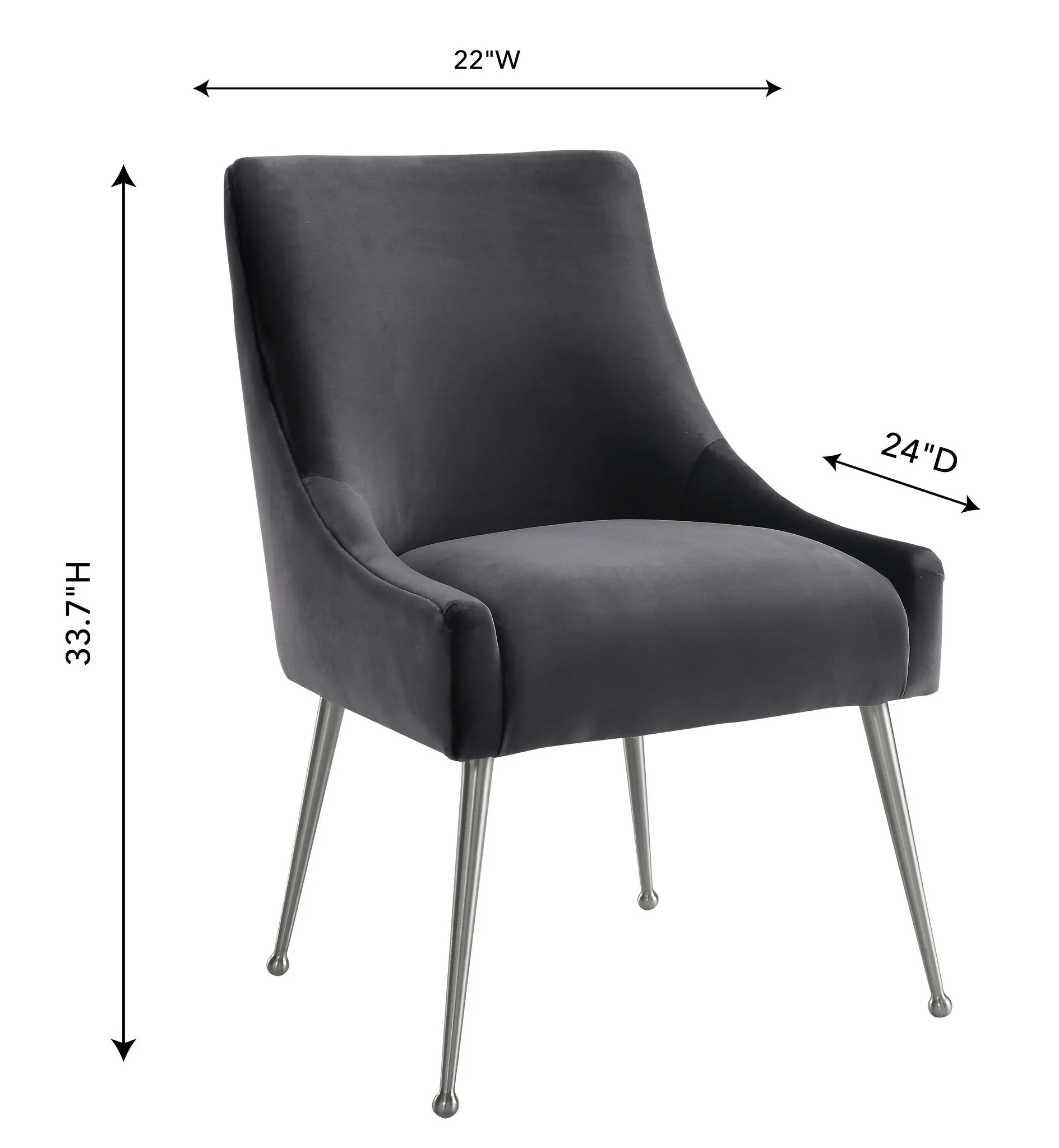 Beatrix Grey Velvet Side Chair with Silver Legs - Image 6