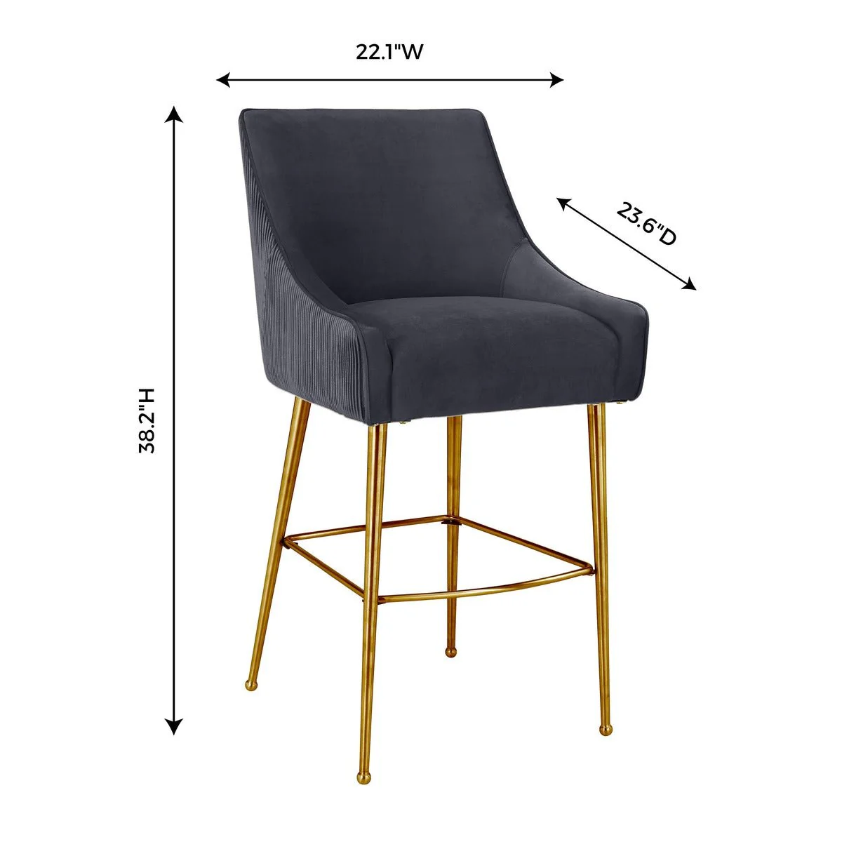 Beatrix Pleated Dark Grey Velvet Counter Stool - Image 6