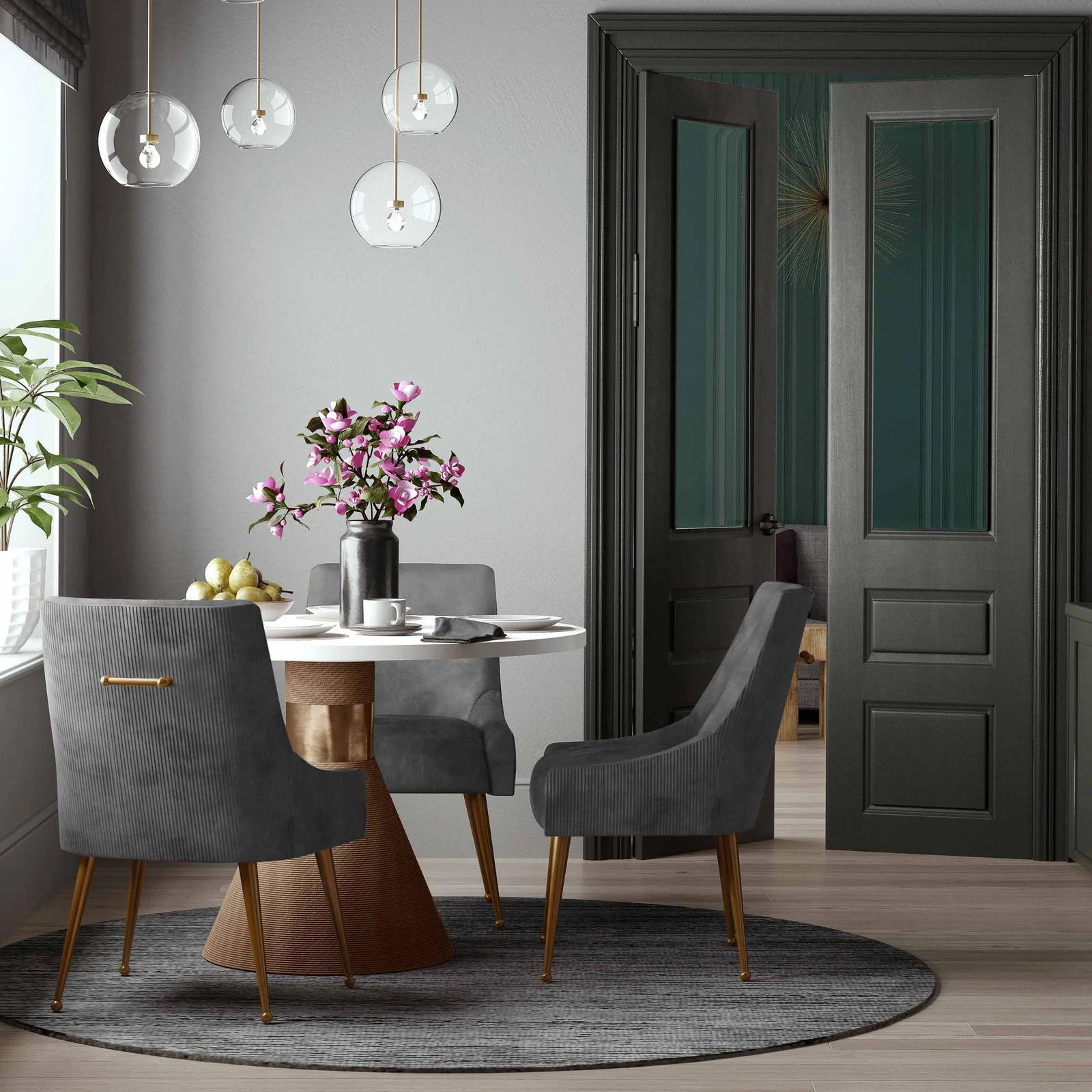 Beatrix Pleated Grey Velvet Side Chair - Image 2