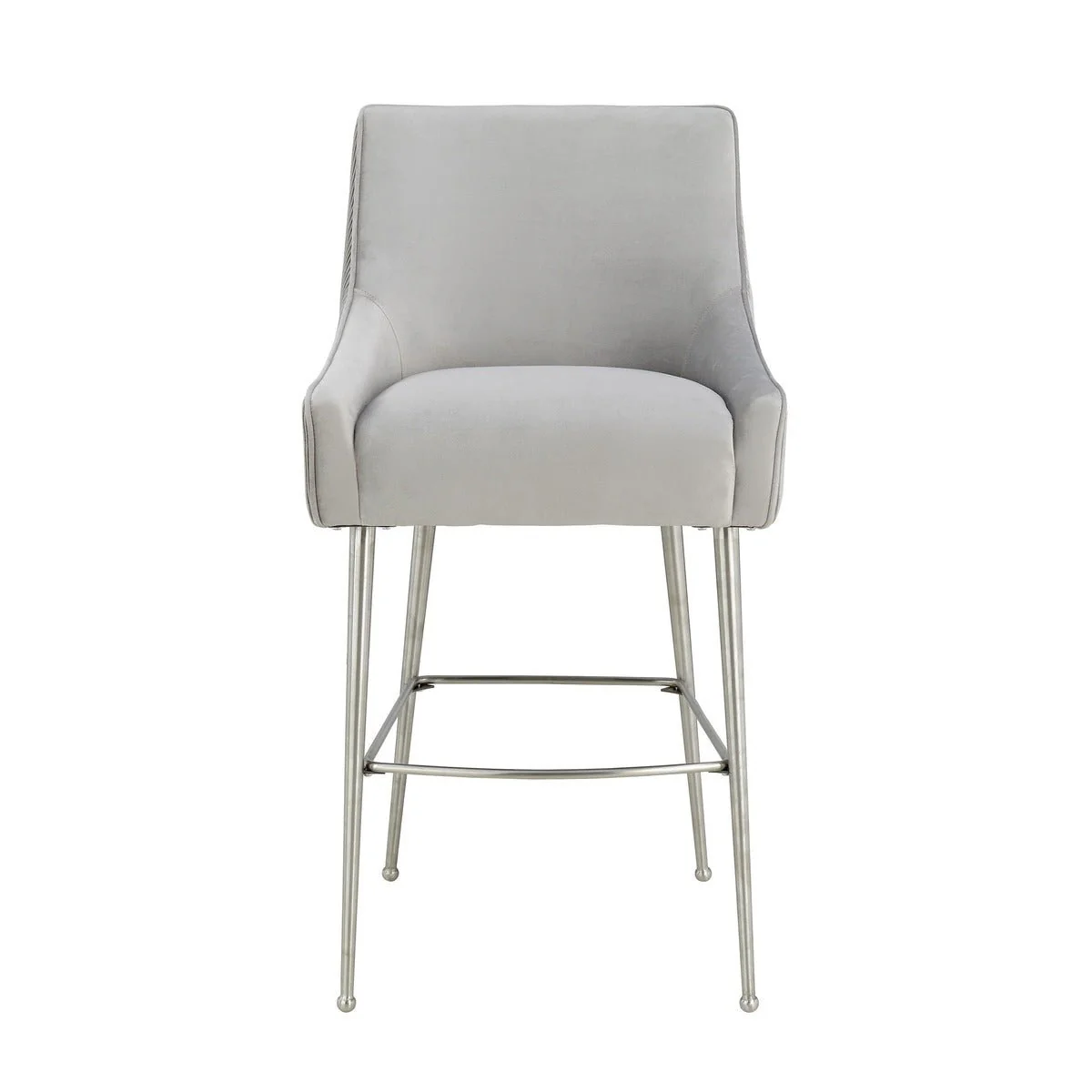 Beatrix Pleated Light Grey Velvet Bar Stool - Image 3
