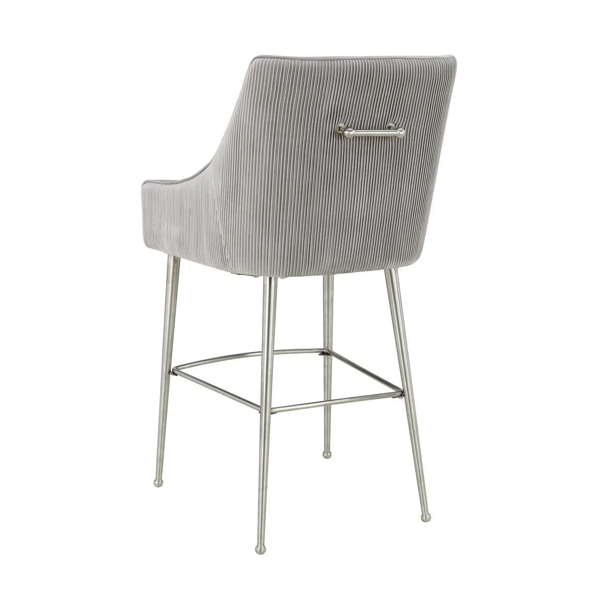 Beatrix Pleated Light Grey Velvet Bar Stool - Image 4