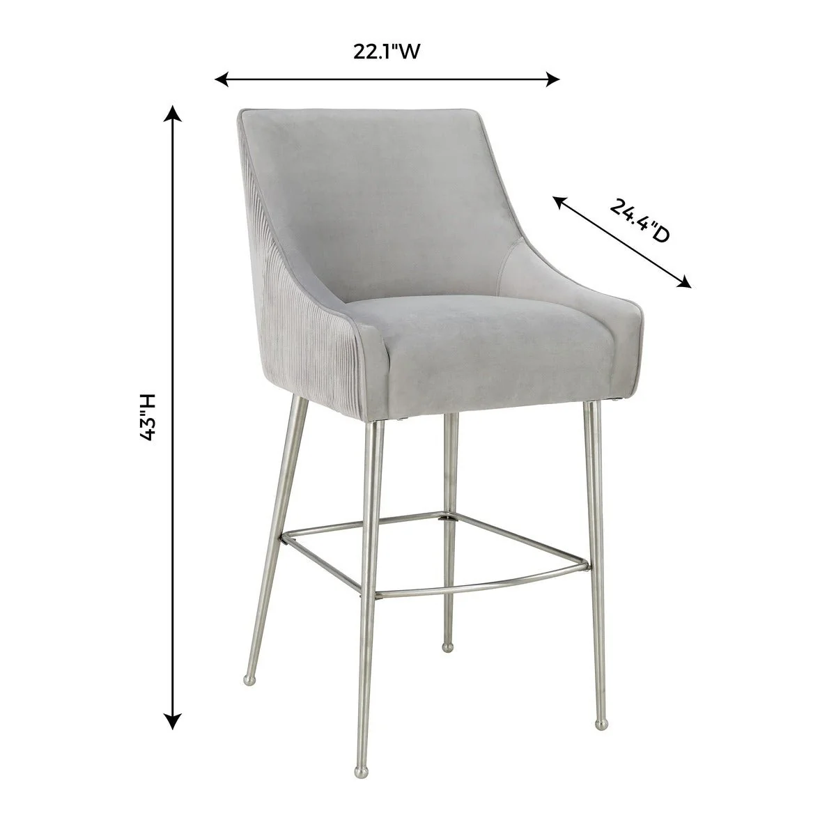 Beatrix Pleated Light Grey Velvet Bar Stool - Image 6