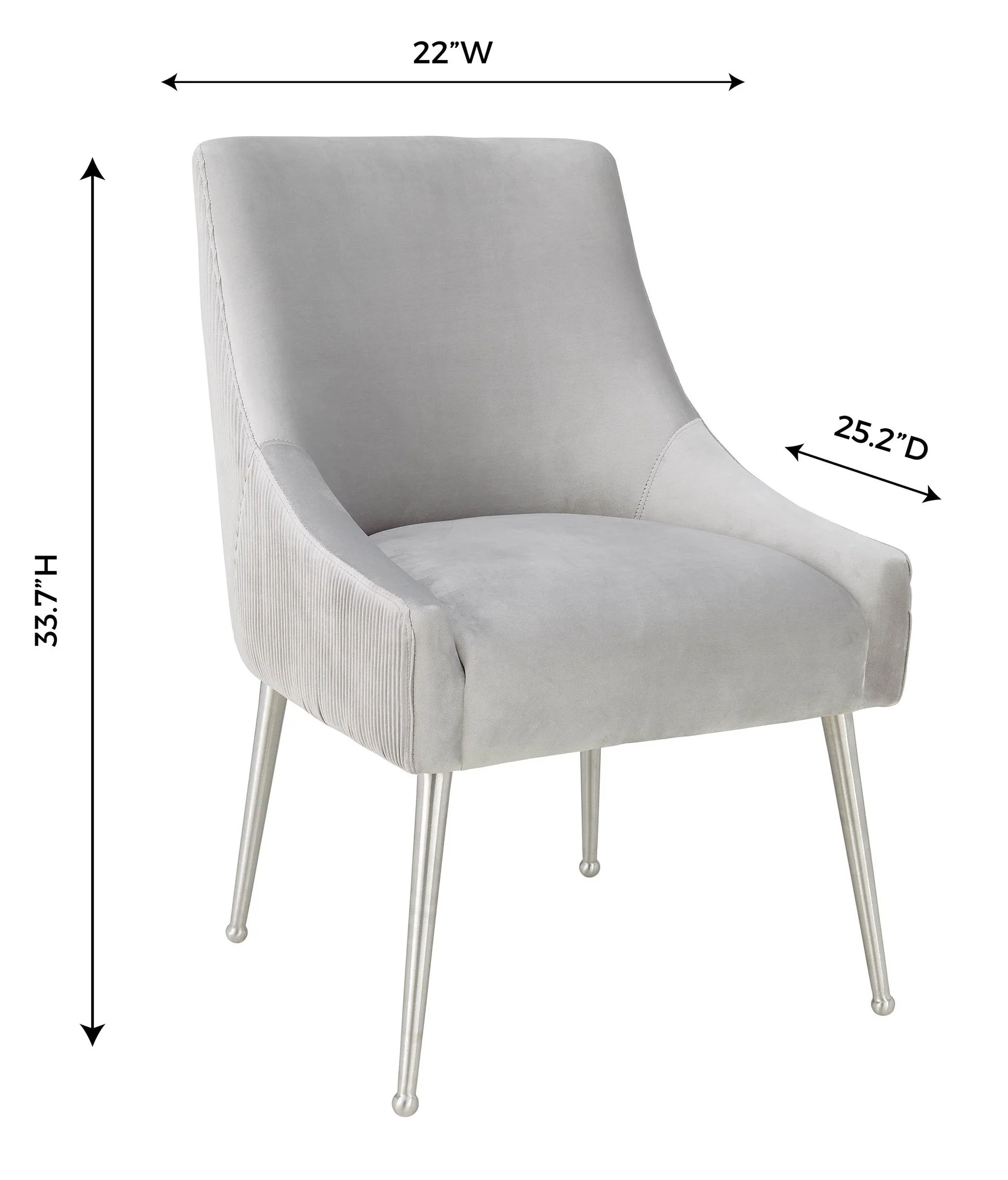 Beatrix Pleated Light Grey Velvet Side Chair - Image 7