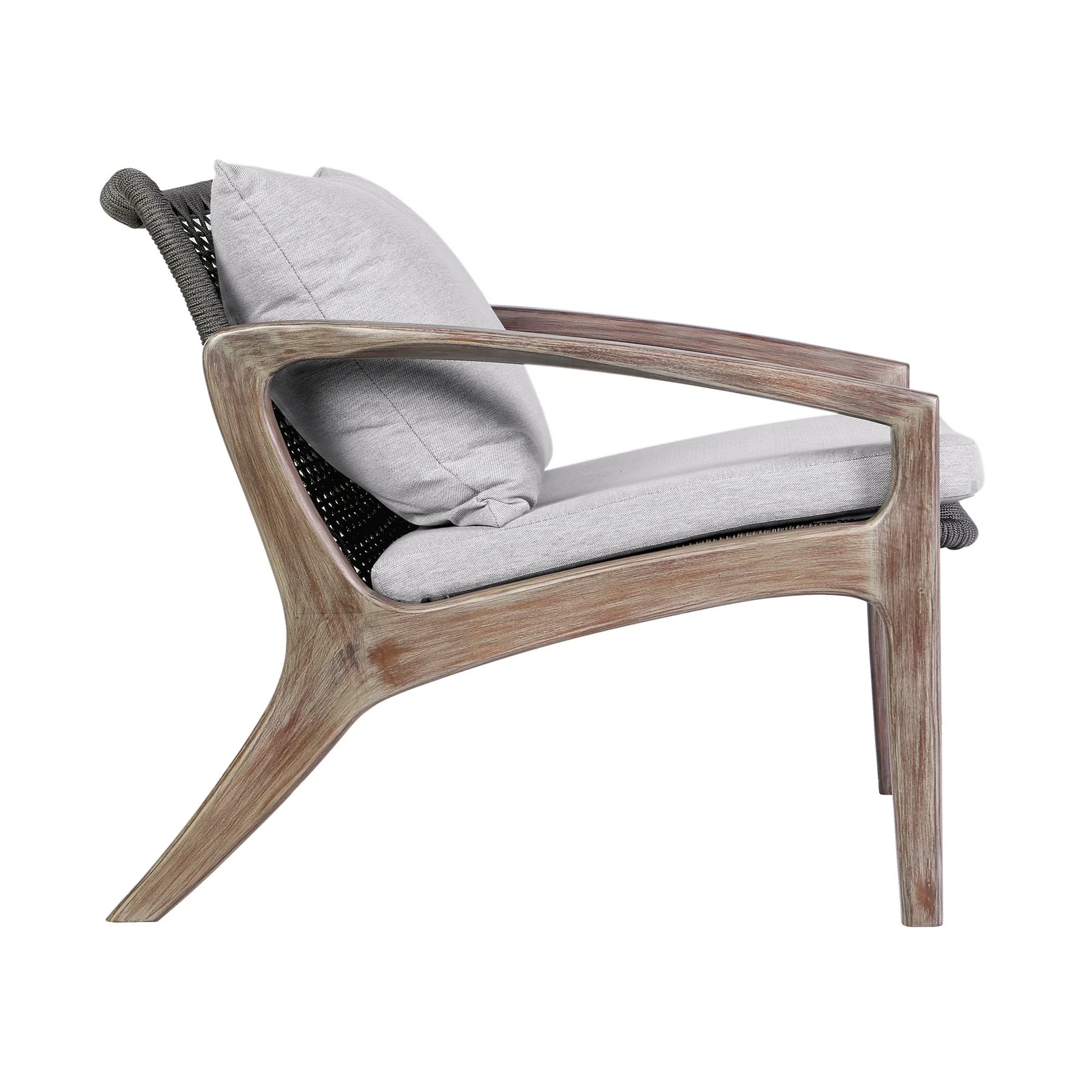 Beckham 4 Piece Outdoor Patio Seating Set in Light Eucalyptus Wood with Charcoal Rope and White Cushions - Image 6