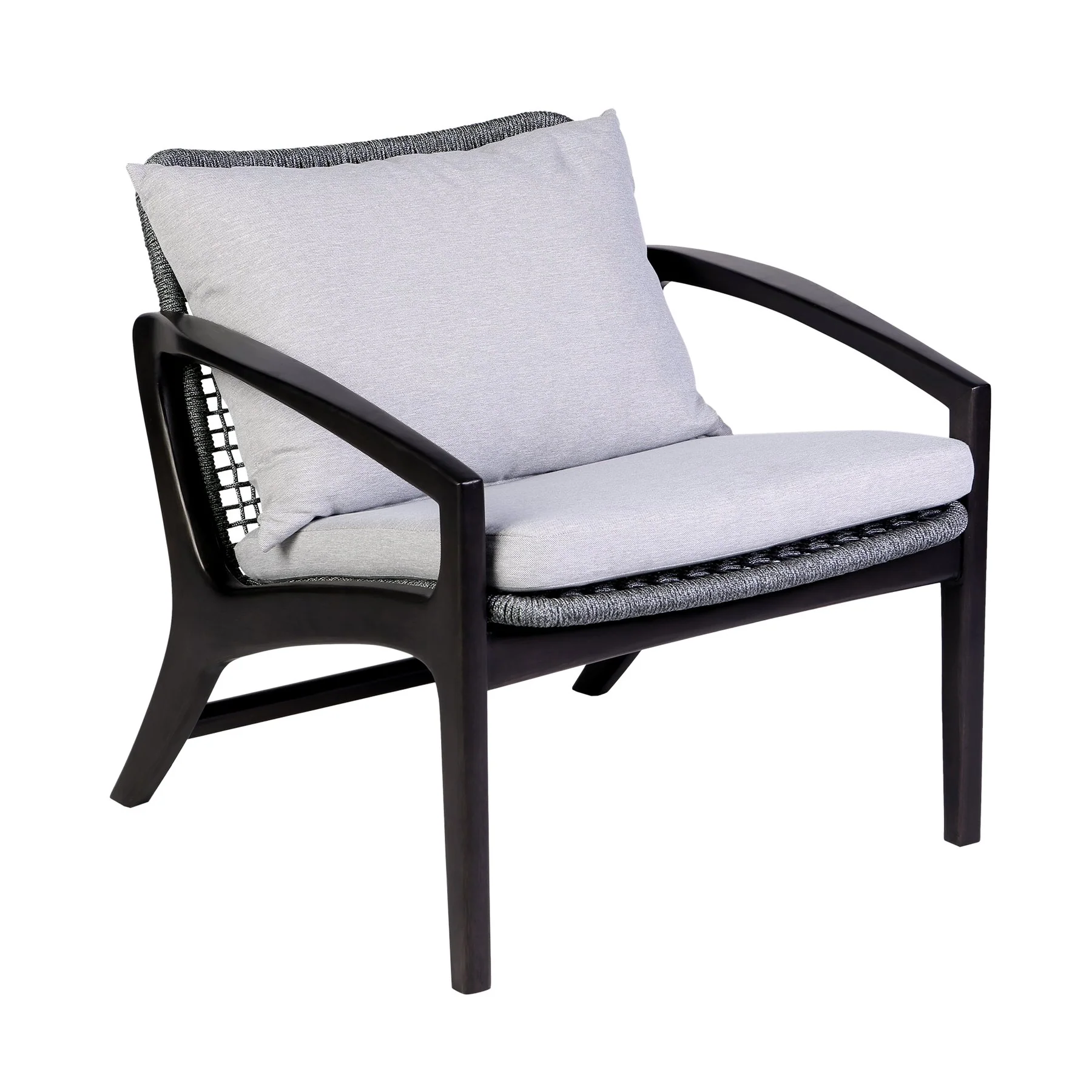 Beckham Outdoor Chair in Dark Eucalyptus Wood and Gray Rope with White Cushions - Image 2