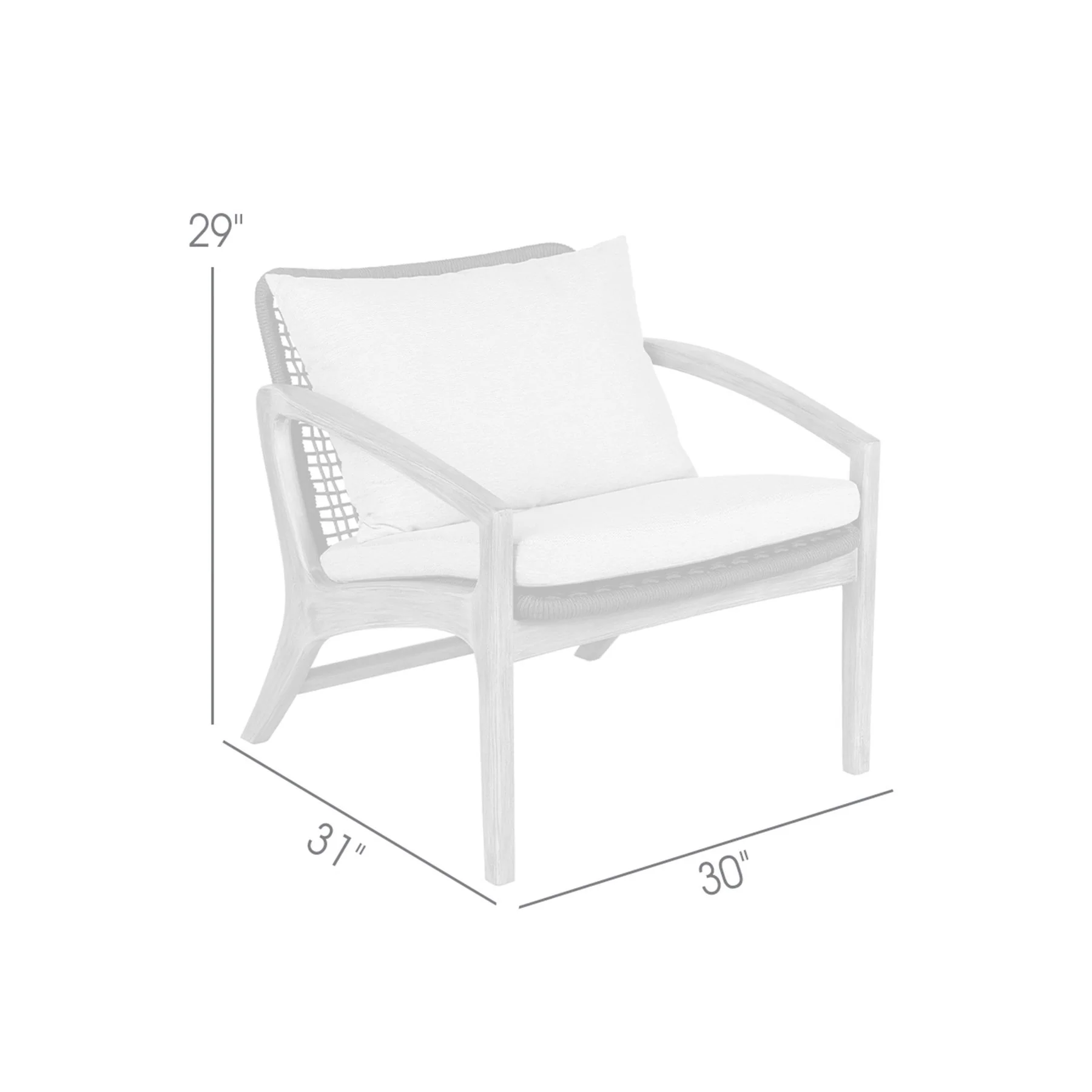 Beckham Outdoor Chair in Dark Eucalyptus Wood and Gray Rope with White Cushions - Image 8