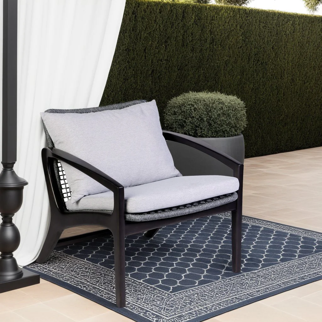 Beckham Outdoor Chair in Dark Eucalyptus Wood and Gray Rope with White Cushions - Image 9