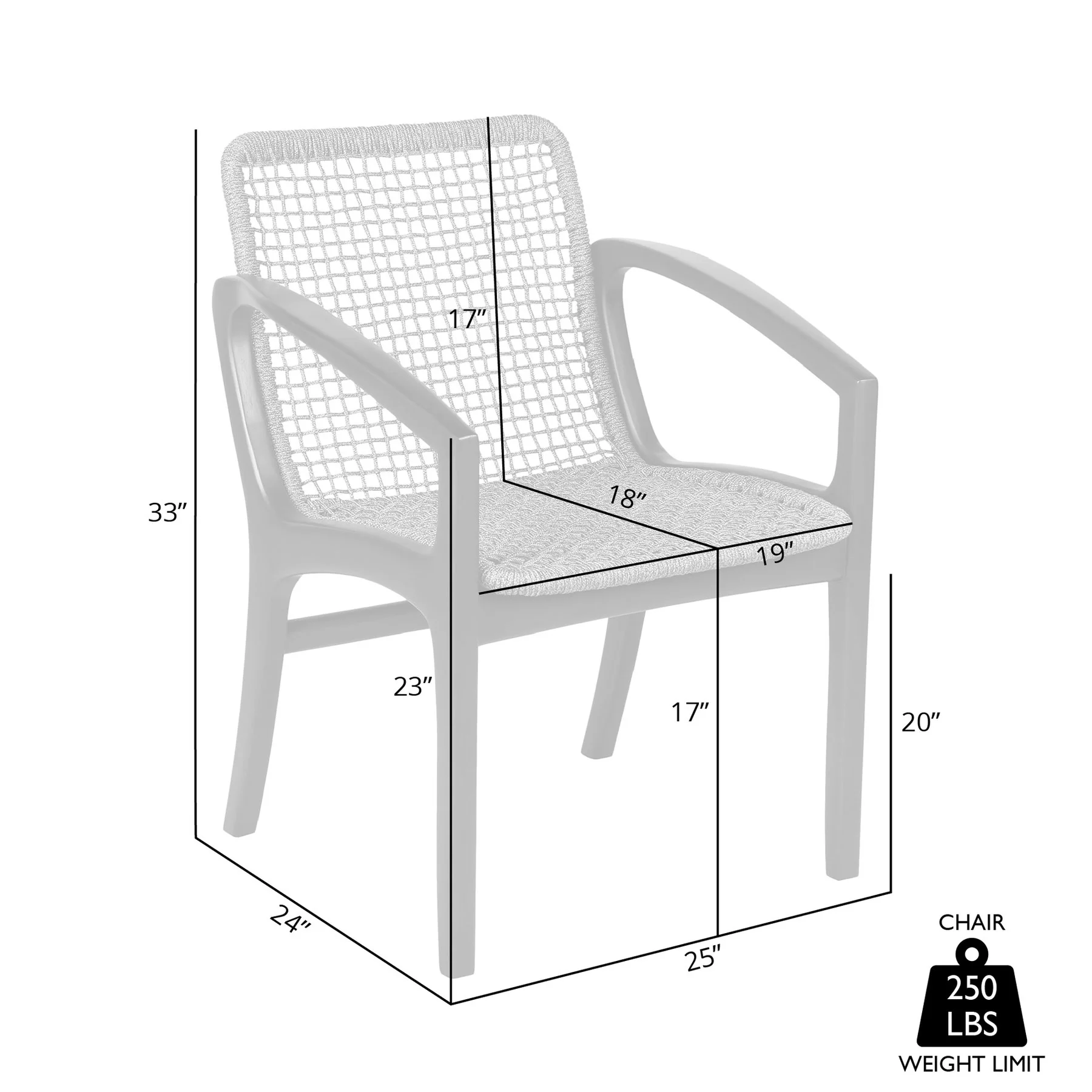 Beckham Outdoor Patio Dining Chair in Dark Eucalyptus Wood and Gray Rope - Image 10