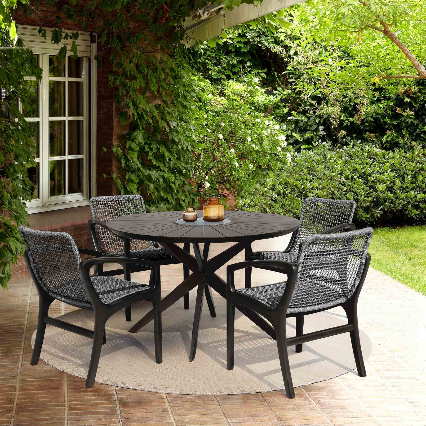 Beckham Outdoor Patio Dining Chair in Dark Eucalyptus Wood and Gray Rope - Image 12