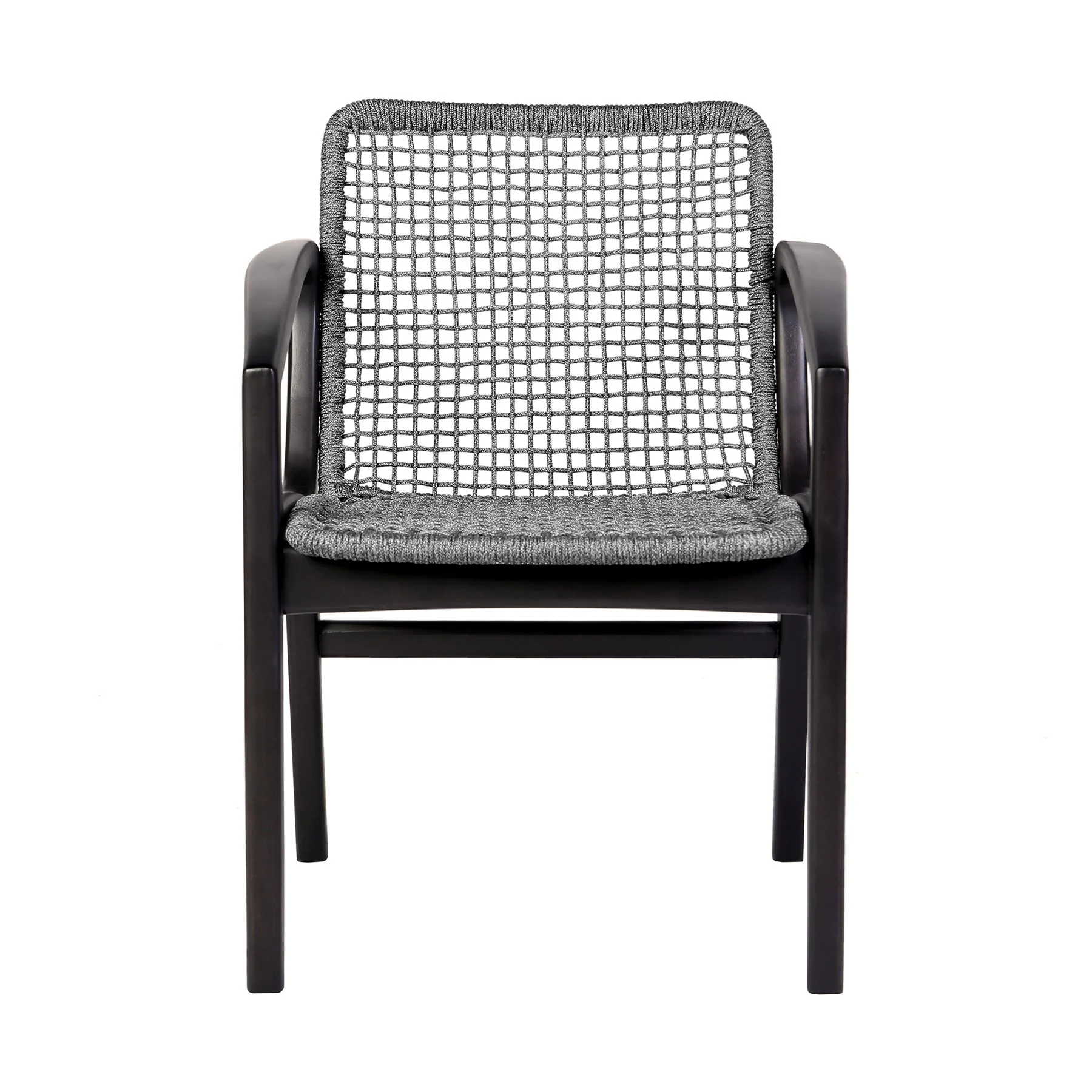 Beckham Outdoor Patio Dining Chair in Dark Eucalyptus Wood and Gray Rope - Image 2