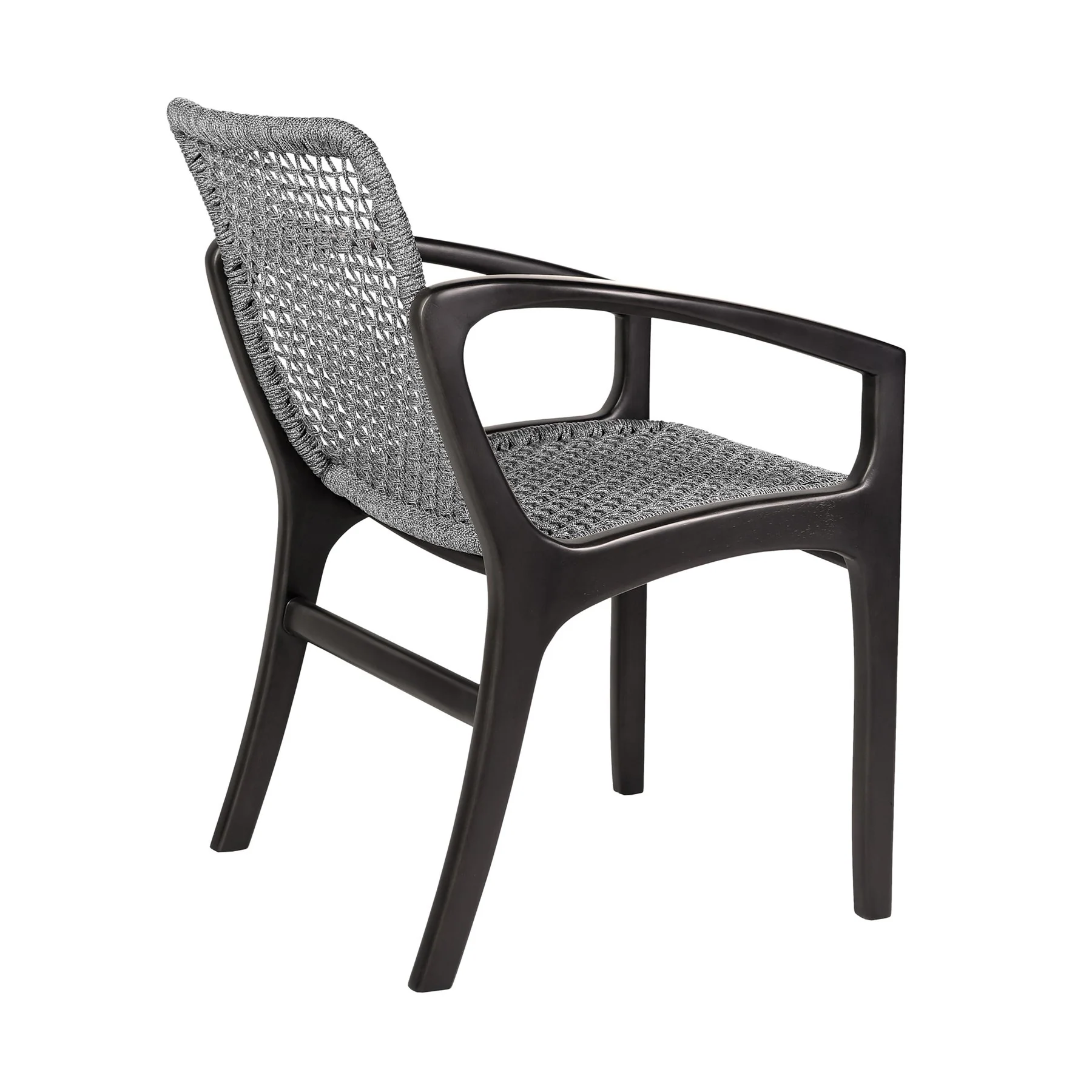 Beckham Outdoor Patio Dining Chair in Dark Eucalyptus Wood and Gray Rope - Image 4